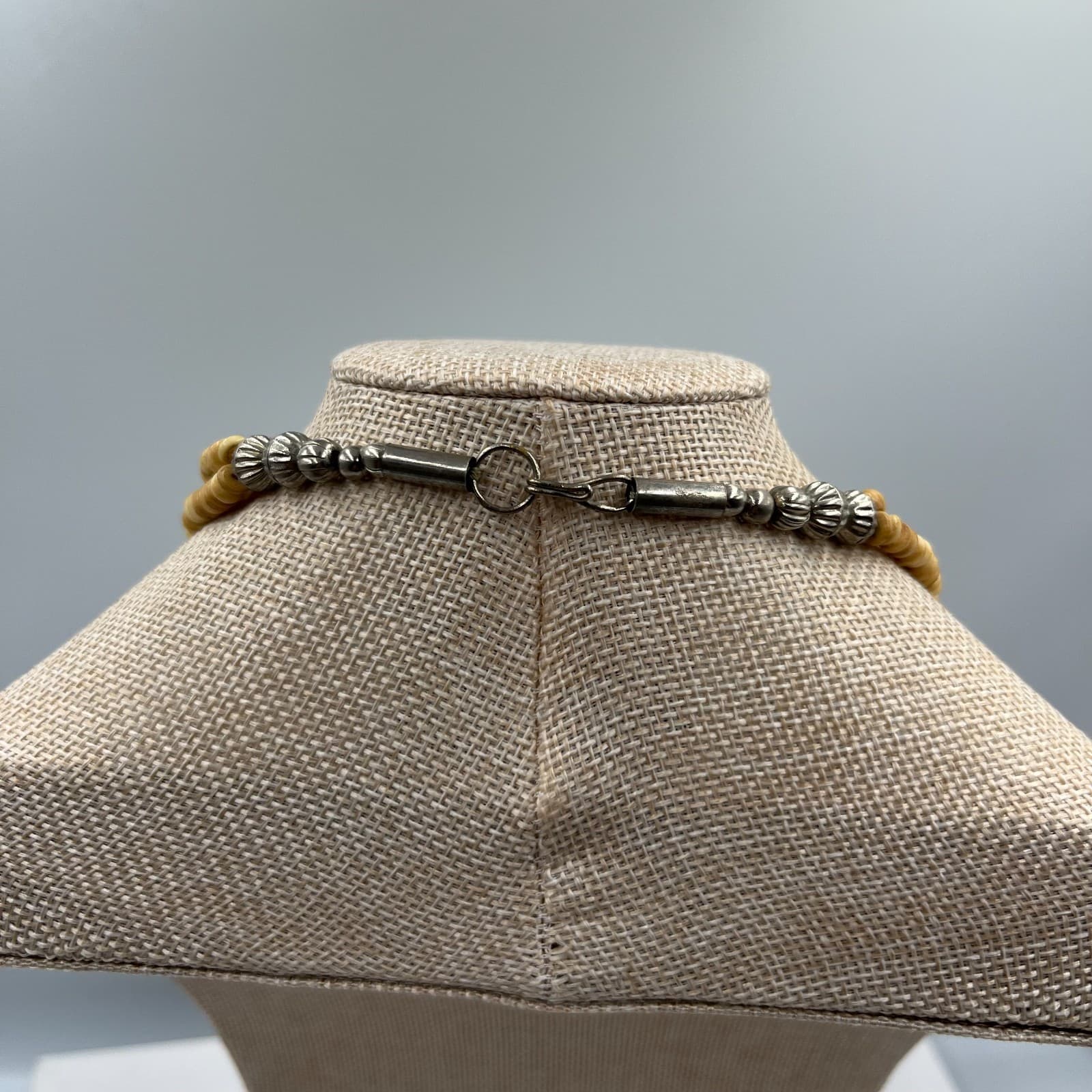 Vtg Carved Disc Necklace Multi Strand Tribal Boho Ethnic Statement Cream - Thumbnail 6