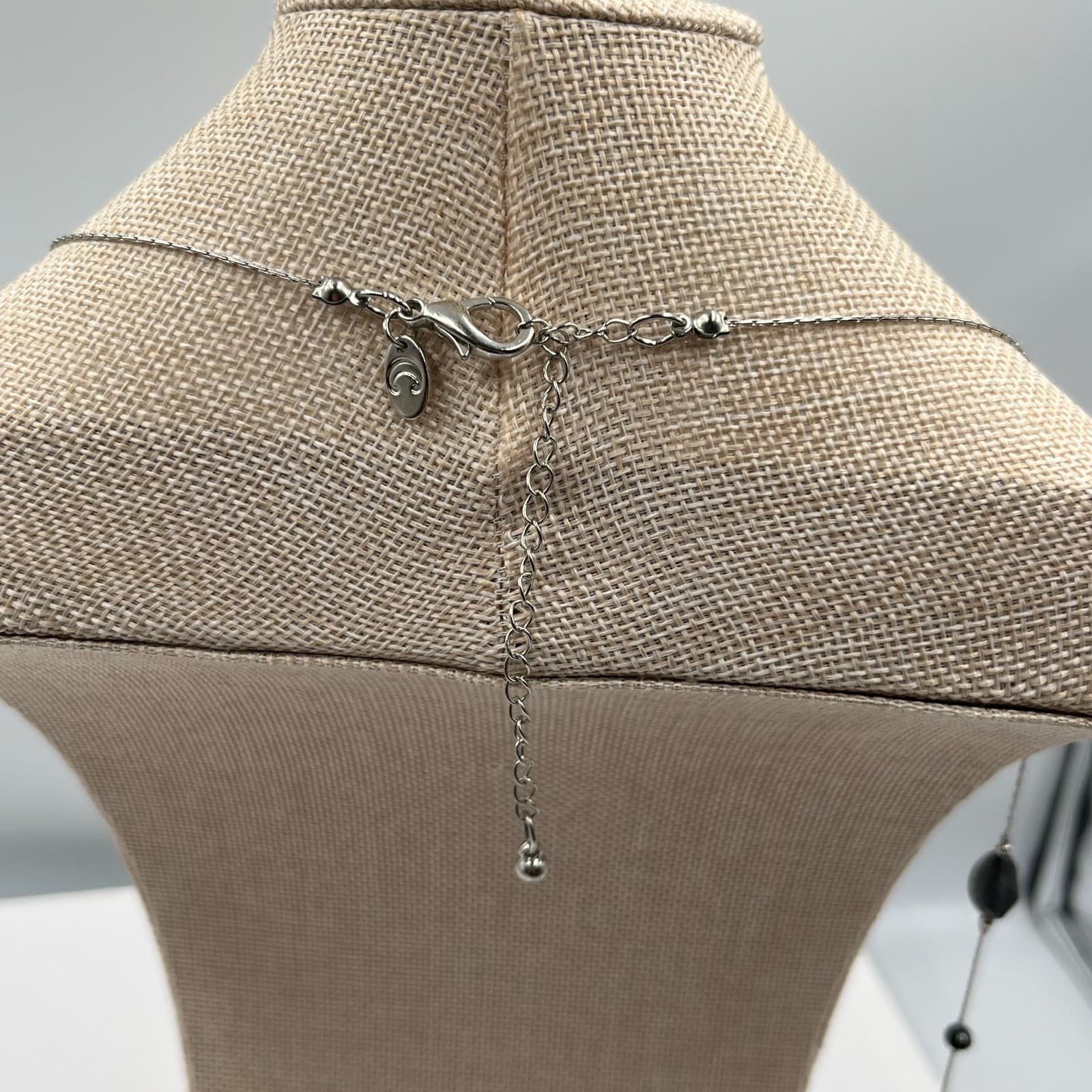 Vintage Black & Silver Faceted Bead Long Station Necklace Opera - Thumbnail 6