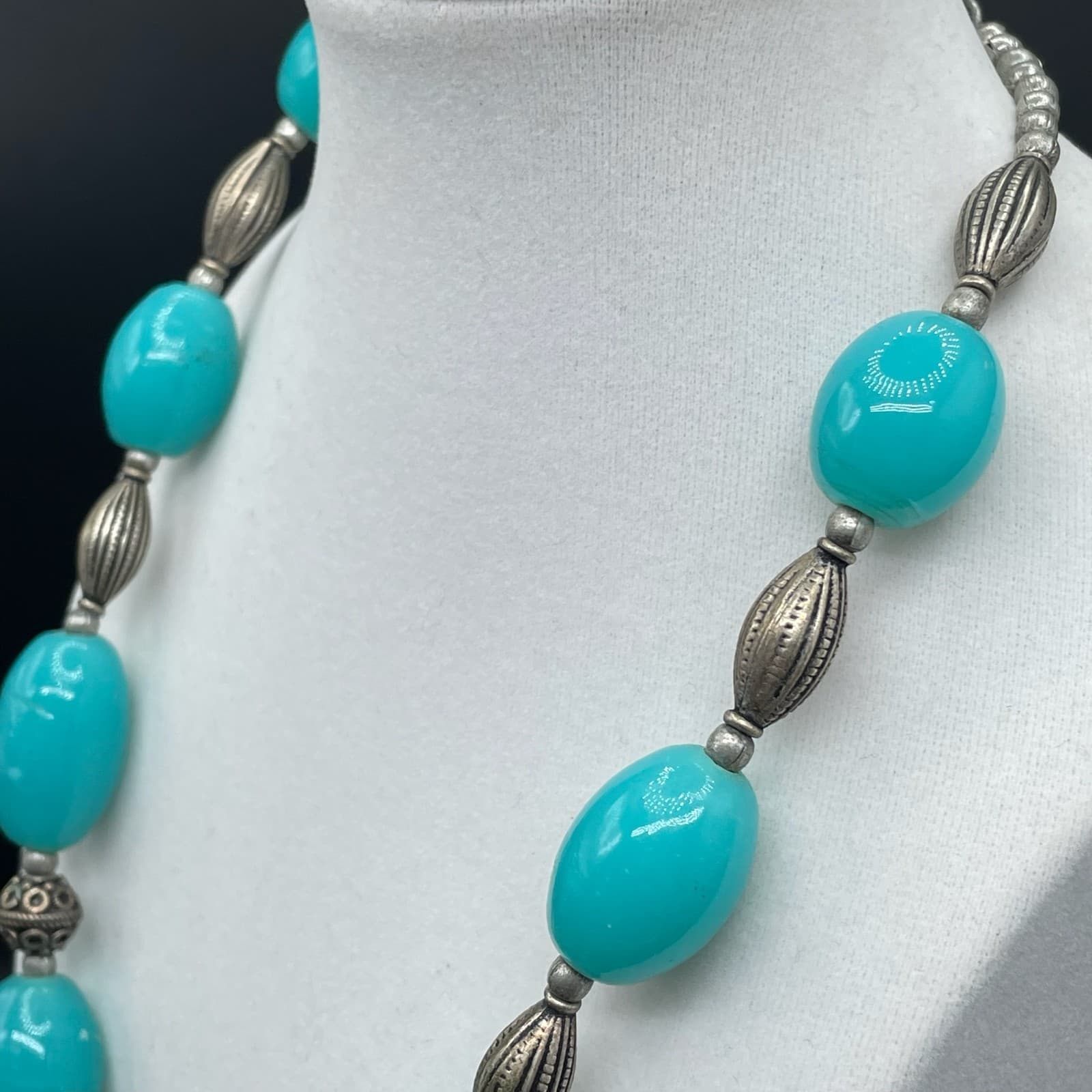 Vintage Classic Teal Blue Lobster Adjustable Chunky Glass Beaded Necklace - Thumbnail 6