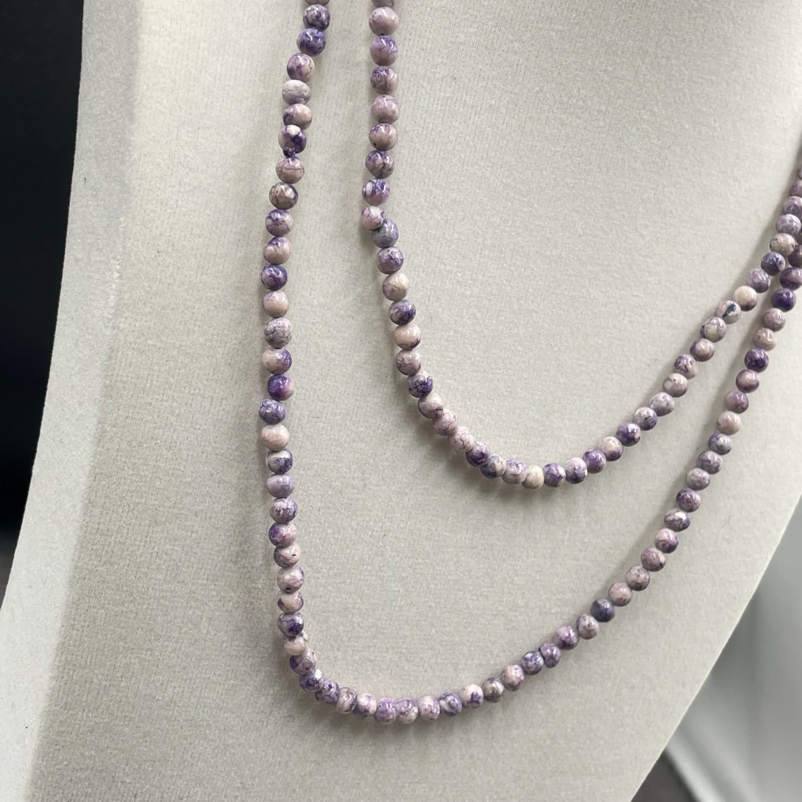 Vintage Boho Purple Fashion Classic Double Stranded Beaded Layered Long Necklace - Thumbnail 4