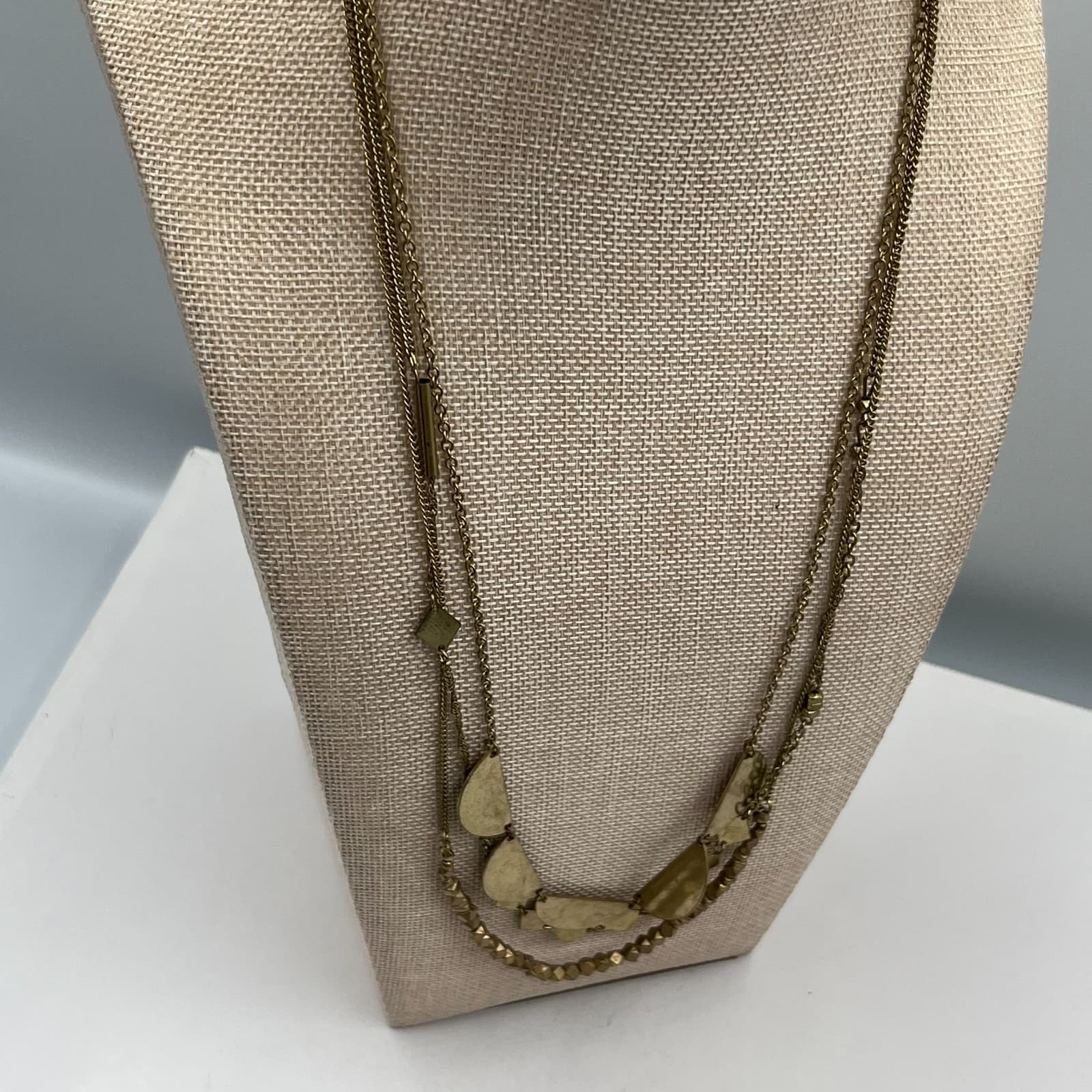 Vtg Brass Geometric Statement Necklace Boho Multi Strand Layered Bib Statement - Thumbnail 5