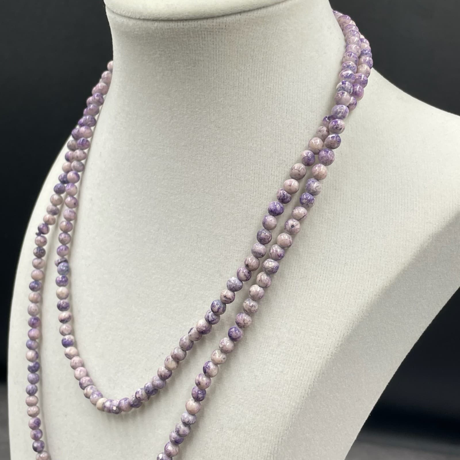 Vintage Boho Purple Fashion Classic Double Stranded Beaded Layered Long Necklace - Thumbnail 7