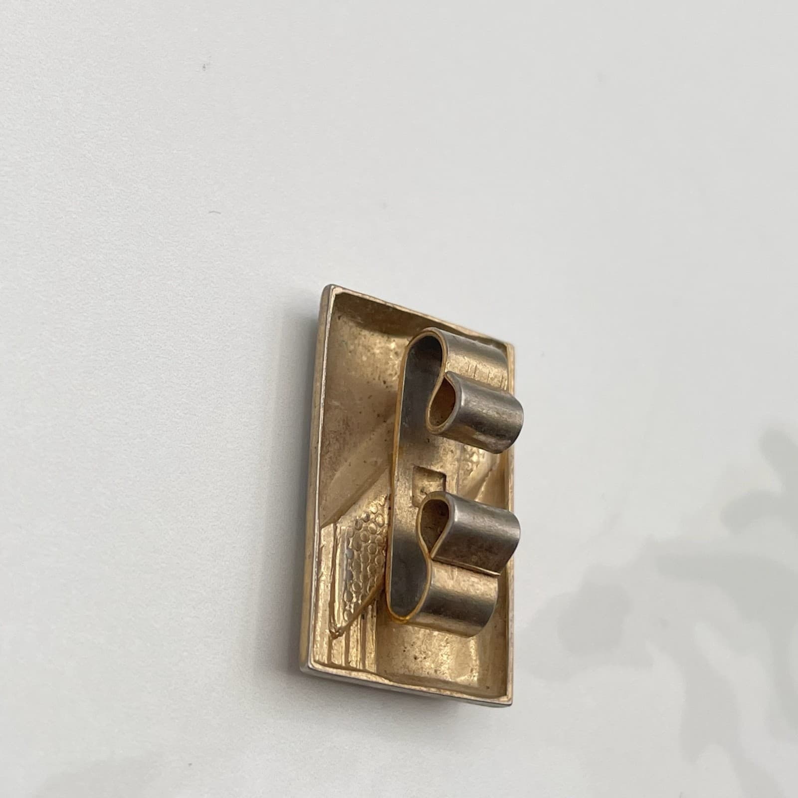 Vintage Art Deco Gold Tone Dress Clip Brooch Pin White Inlay Rectangular Classic - Thumbnail 7