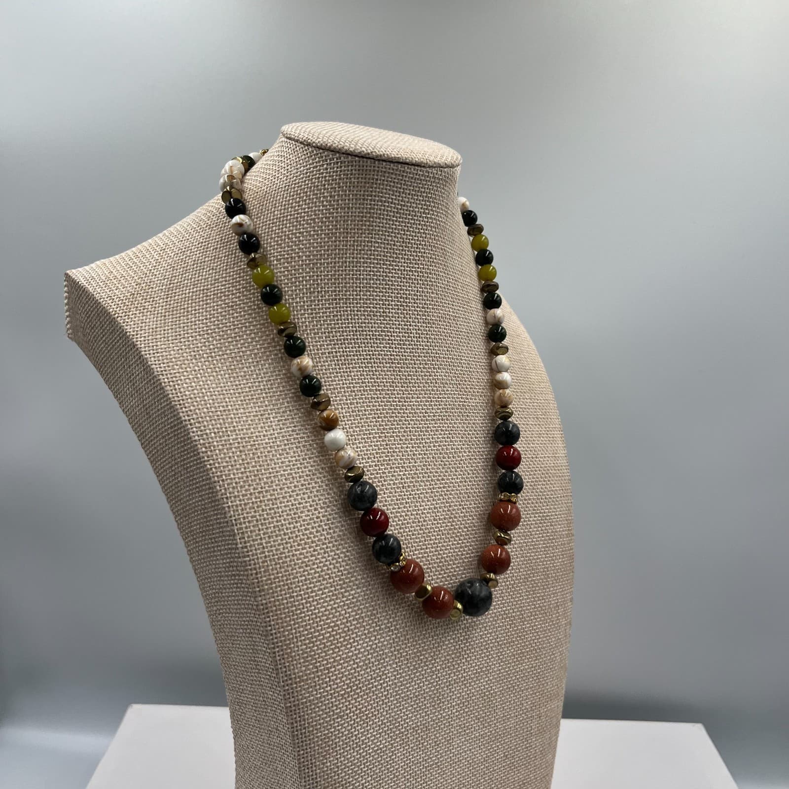 Vintage Multi Stone Beaded Necklace Mixed Gemstones Boho Statement 24" Estate - Thumbnail 5