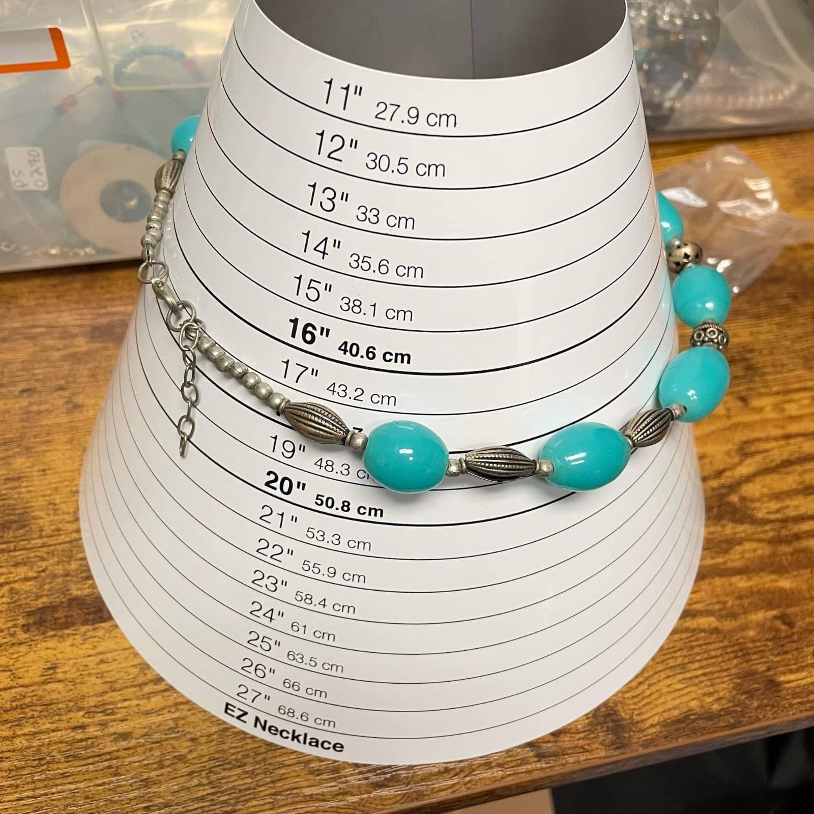 Vintage Classic Teal Blue Lobster Adjustable Chunky Glass Beaded Necklace - Thumbnail 2