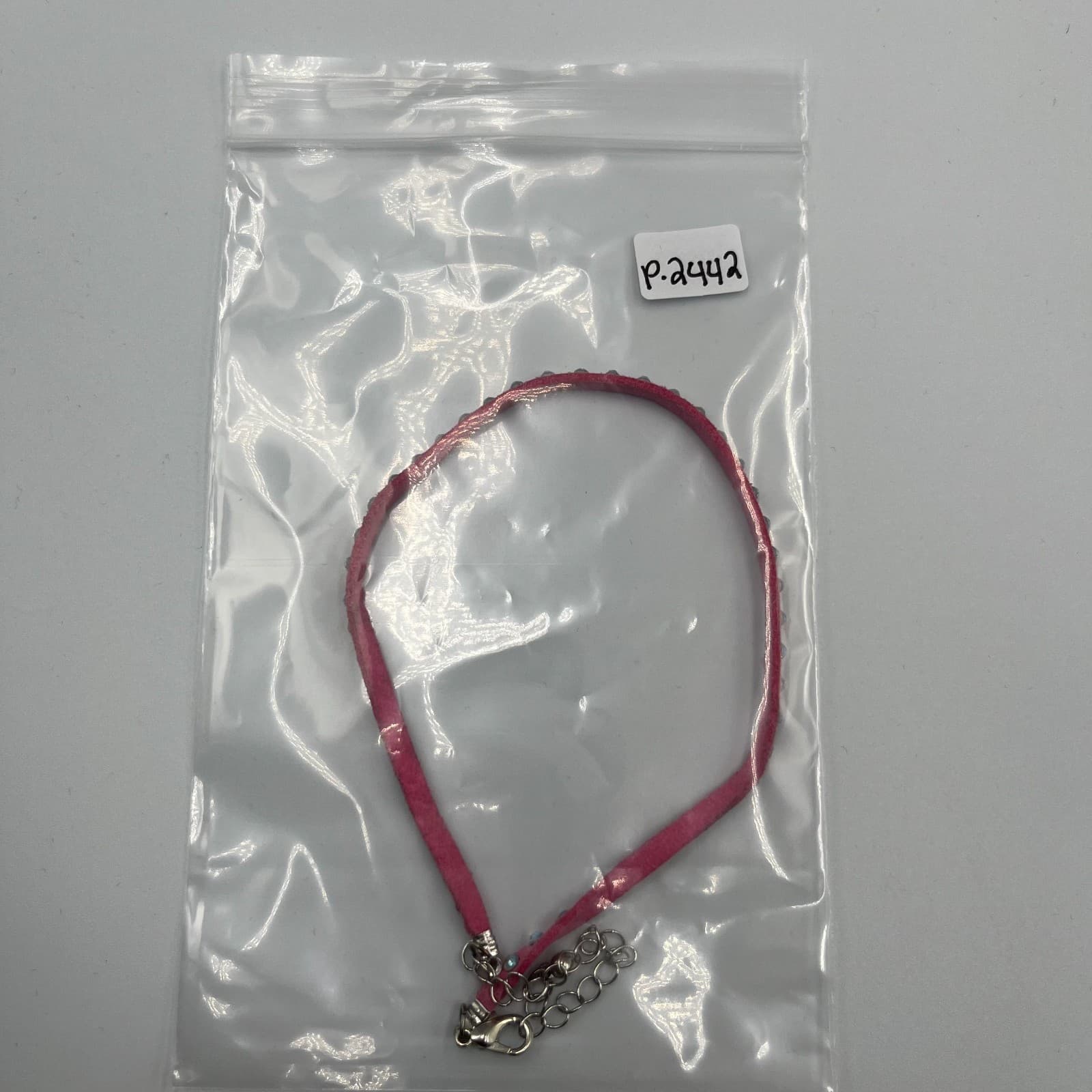 Vintage Rhinestone Choker Necklace Pink Faux Suede 90s Y2K Statement Jewelry - Thumbnail 7