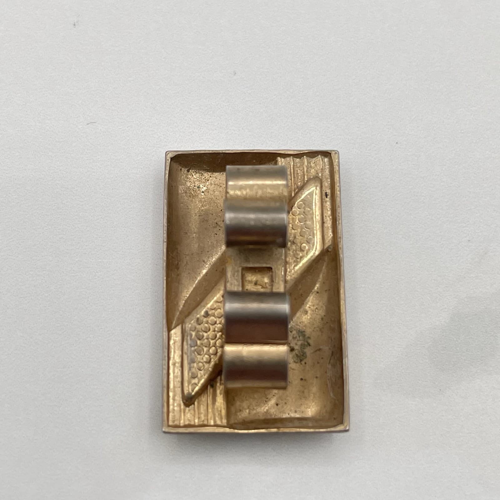Vintage Art Deco Gold Tone Dress Clip Brooch Pin White Inlay Rectangular Classic - Thumbnail 6