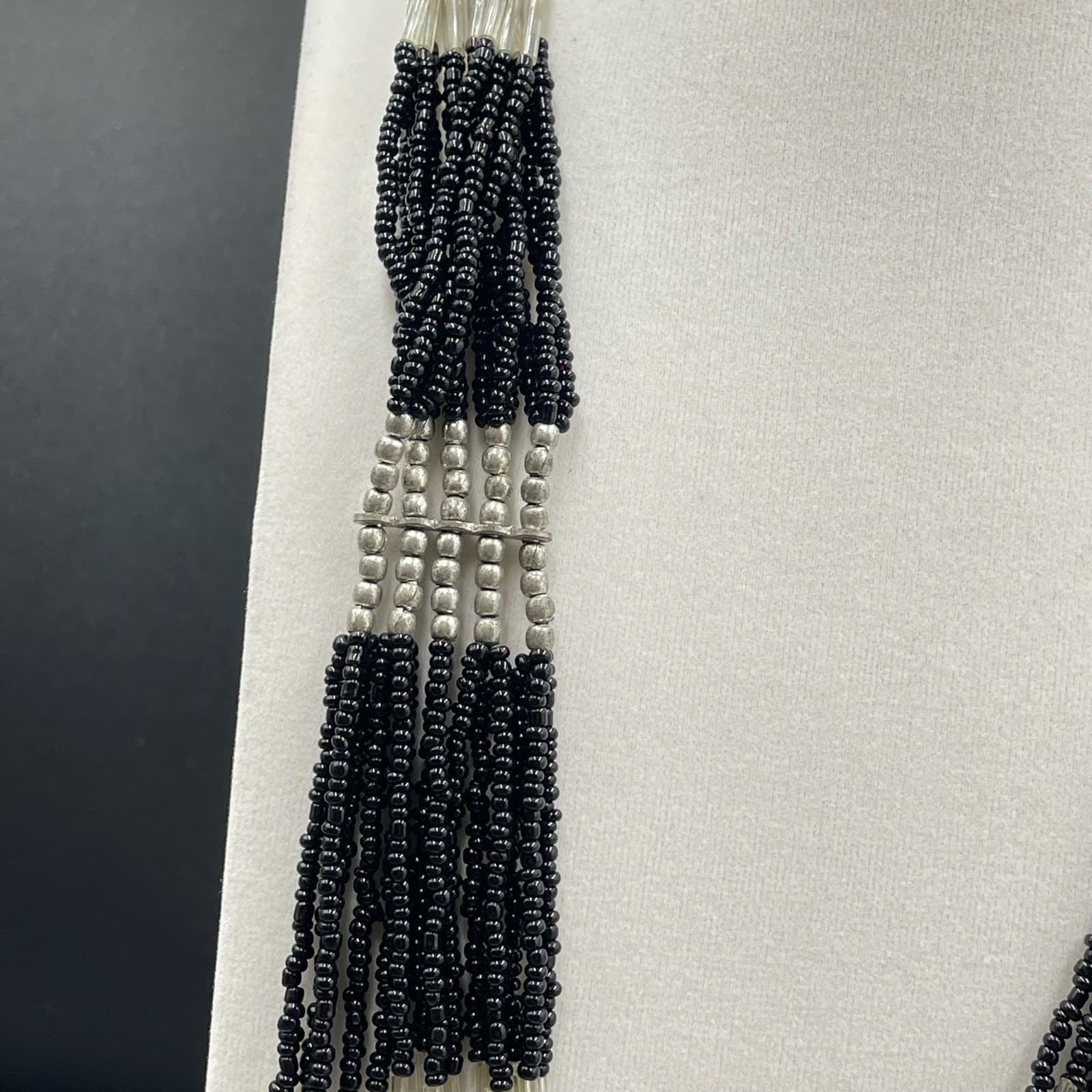 Vintage Multistrand Black Silver-Tone Retro Lobster Beaded Necklace - Size 18" - Thumbnail 4