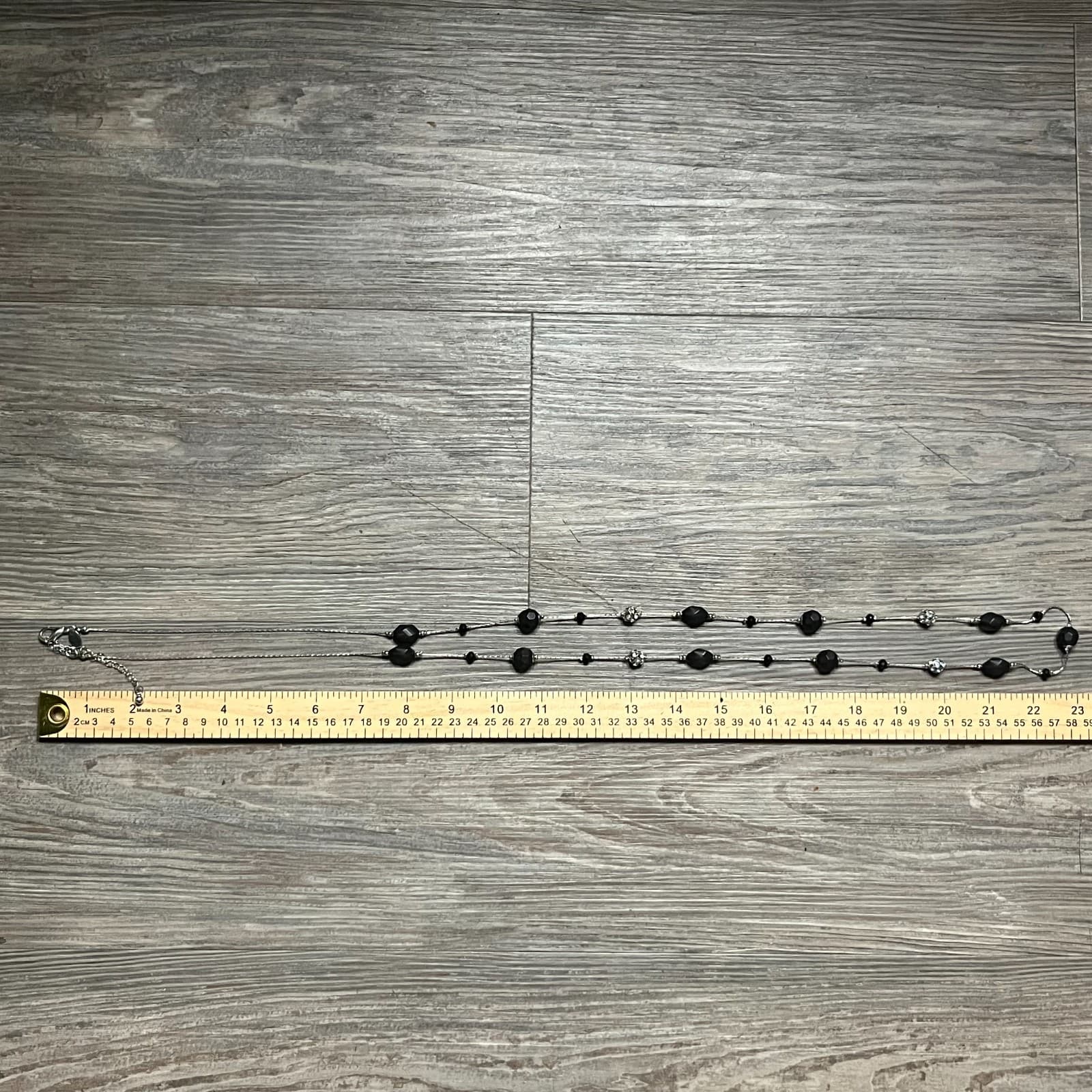 Vintage Black & Silver Faceted Bead Long Station Necklace Opera - Thumbnail 7