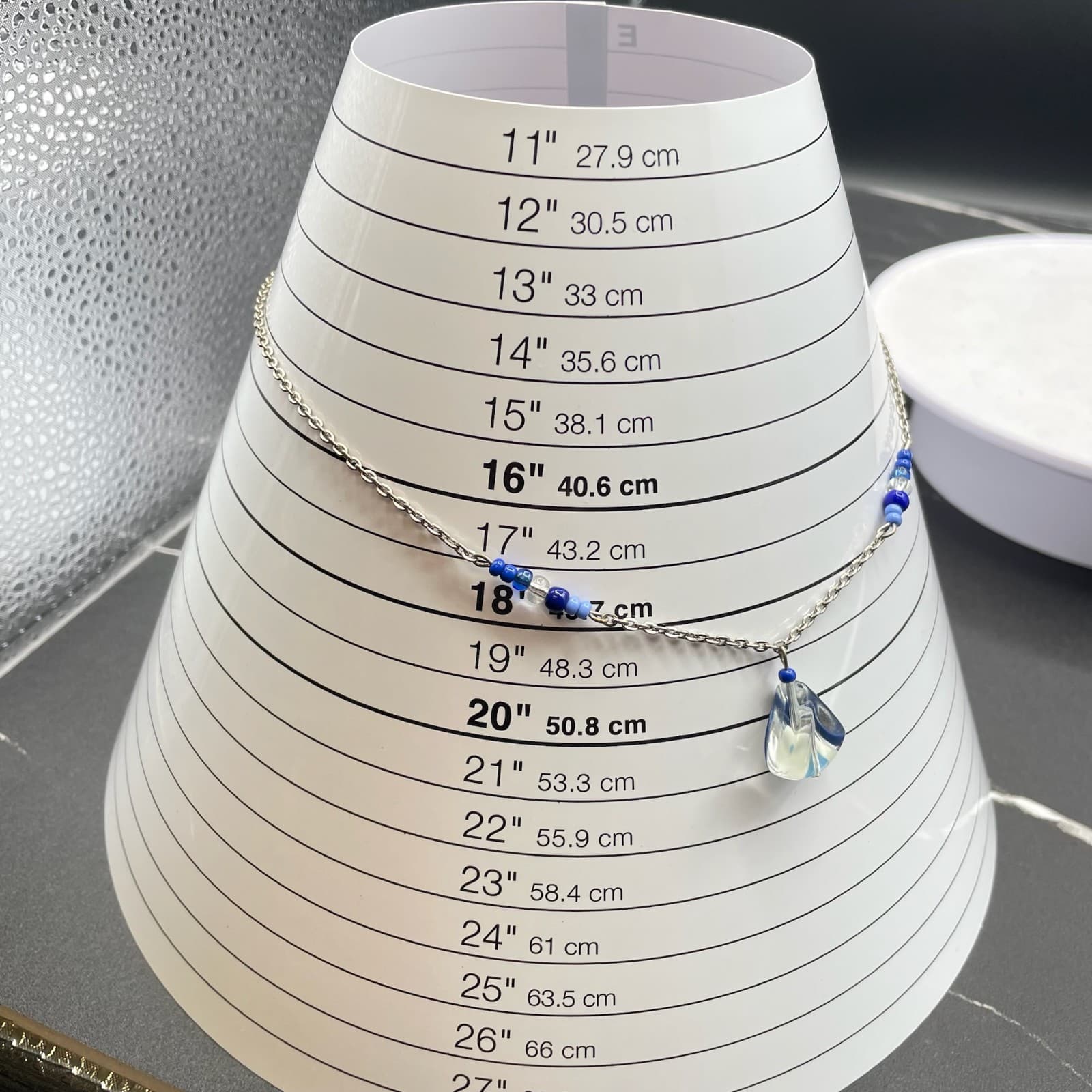 Vintage Womens Blue Glass Pendant & Crystal Bead Chain Fashion Necklace - Thumbnail 11