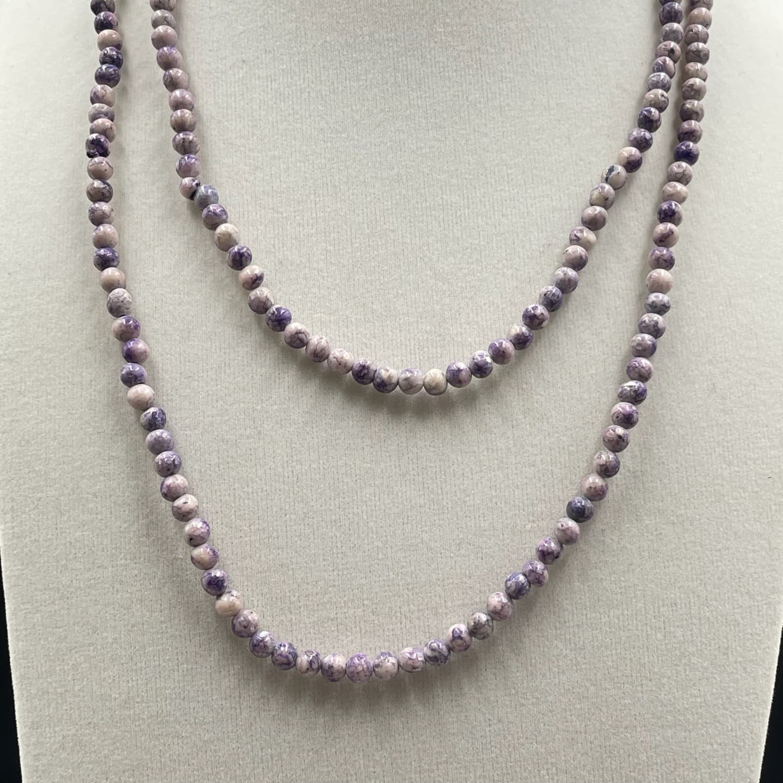 Vintage Boho Purple Fashion Classic Double Stranded Beaded Layered Long Necklace - Thumbnail 5