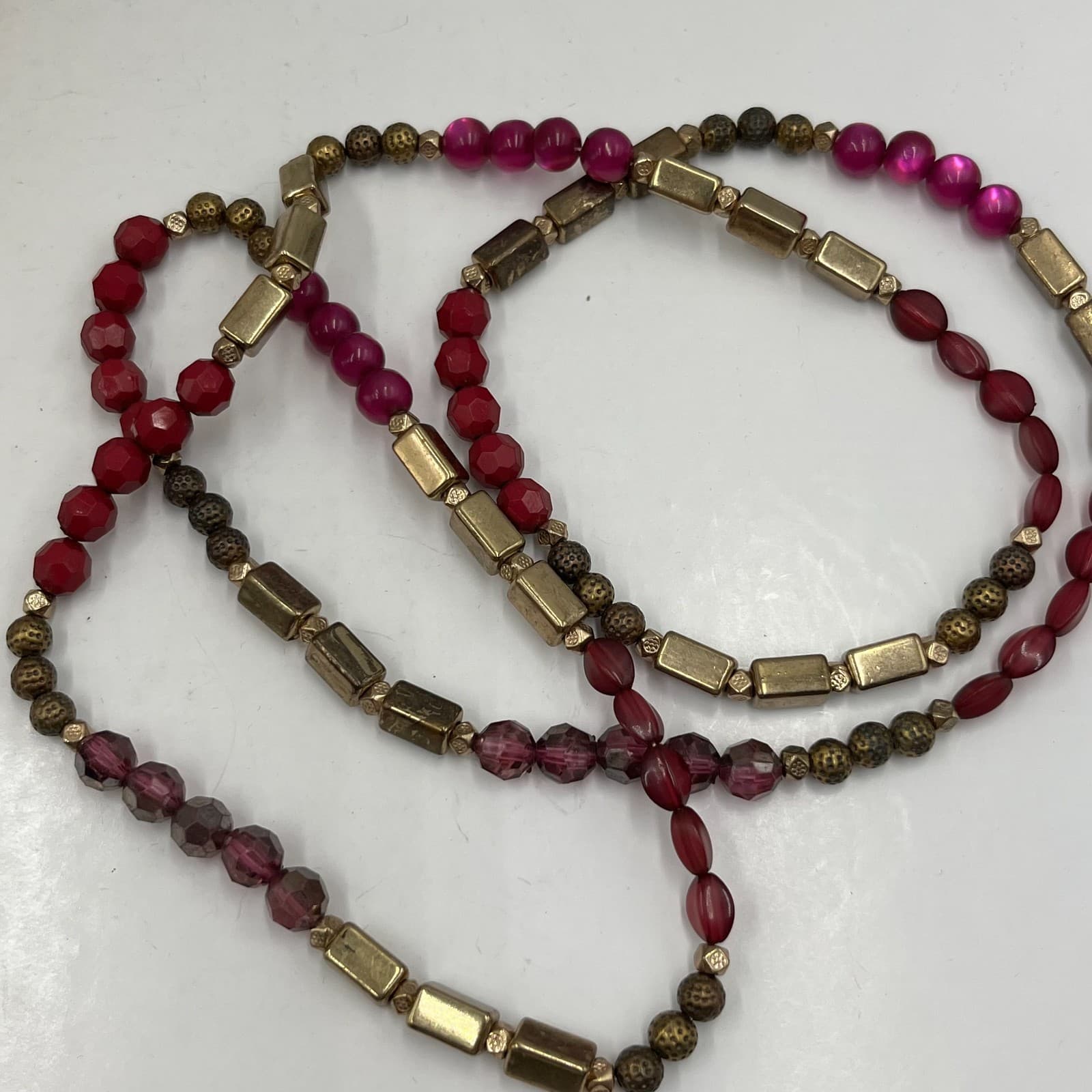 Vintage Red Bead Necklace Gold Tone Accents 24" Long Statement Costume Jewelry - Thumbnail 6