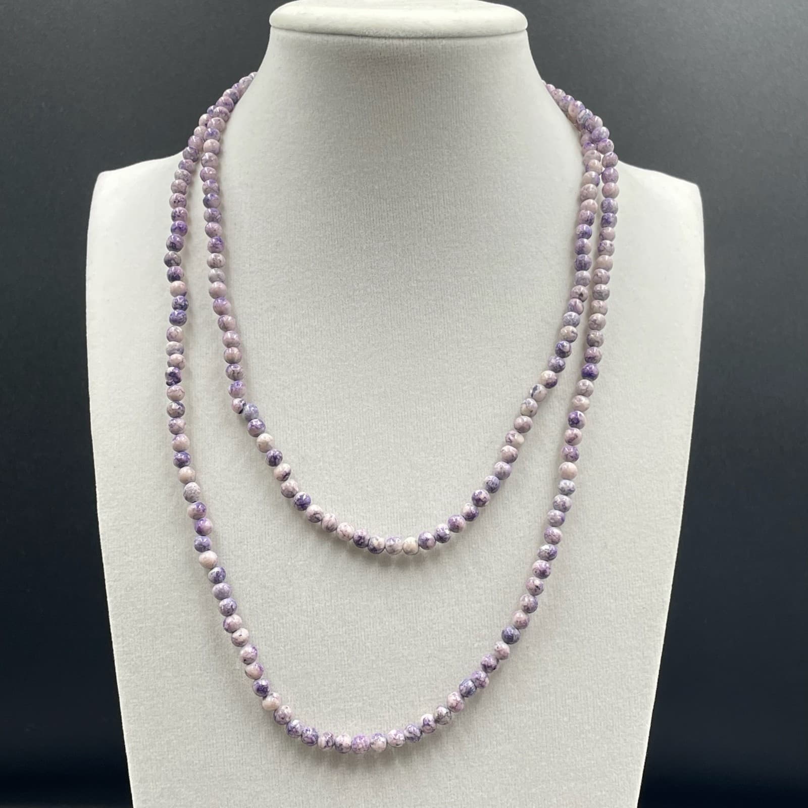 Vintage Boho Purple Fashion Classic Double Stranded Beaded Layered Long Necklace - Image 1
