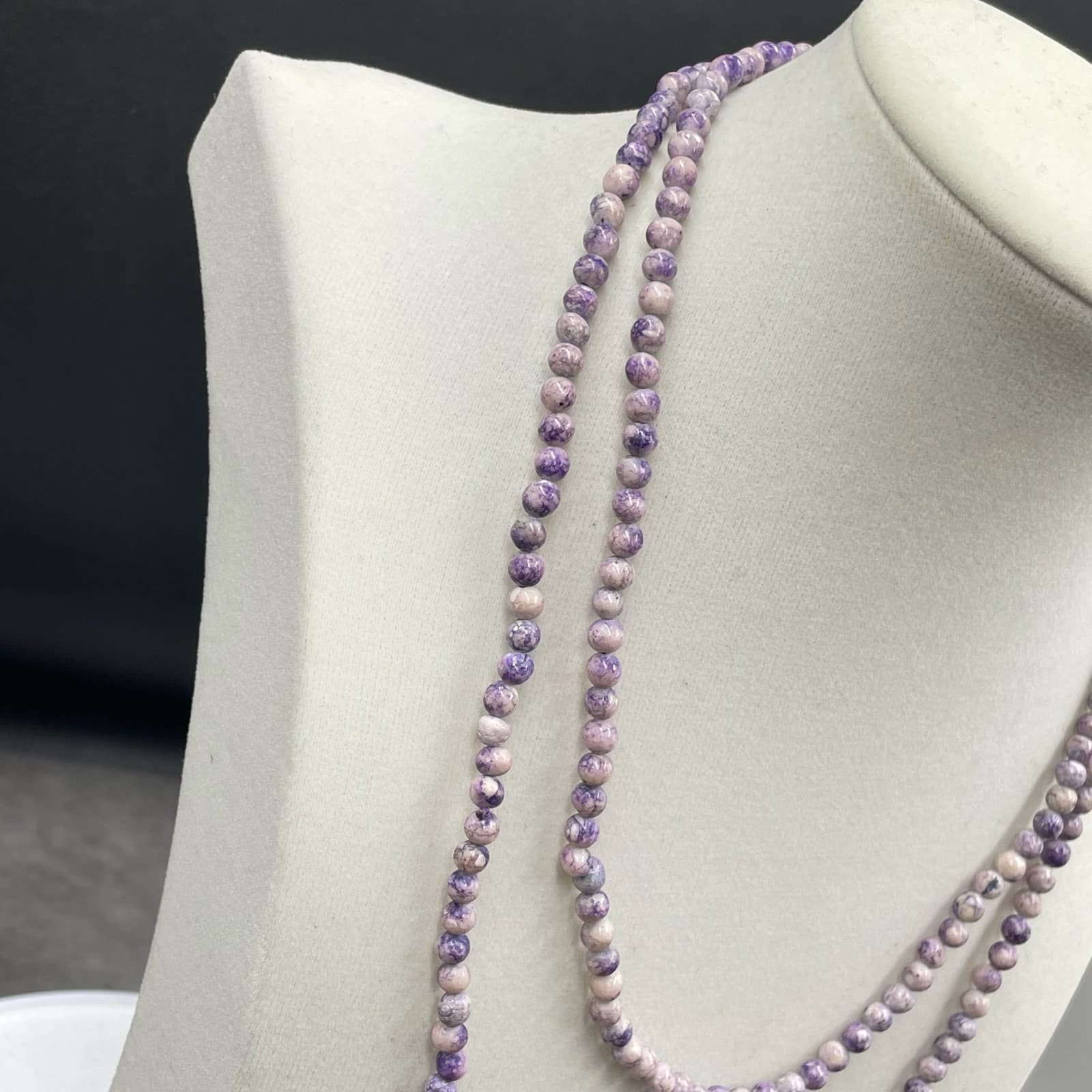 Vintage Boho Purple Fashion Classic Double Stranded Beaded Layered Long Necklace - Thumbnail 3
