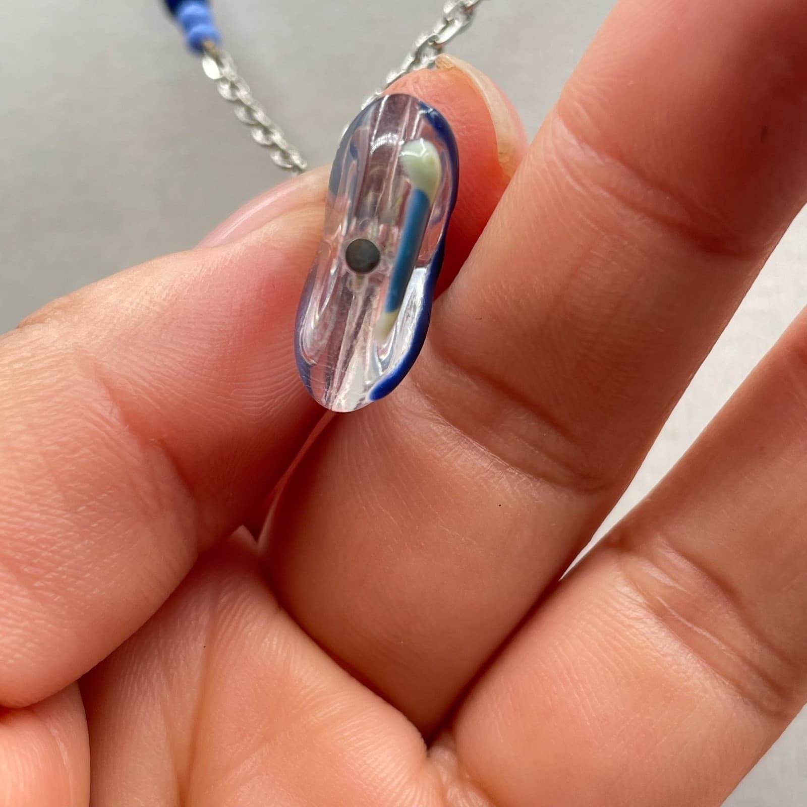 Vintage Womens Blue Glass Pendant & Crystal Bead Chain Fashion Necklace - Thumbnail 6