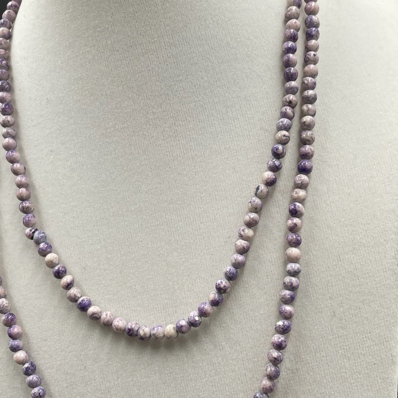 Vintage Boho Purple Fashion Classic Double Stranded Beaded Layered Long Necklace - Thumbnail 6