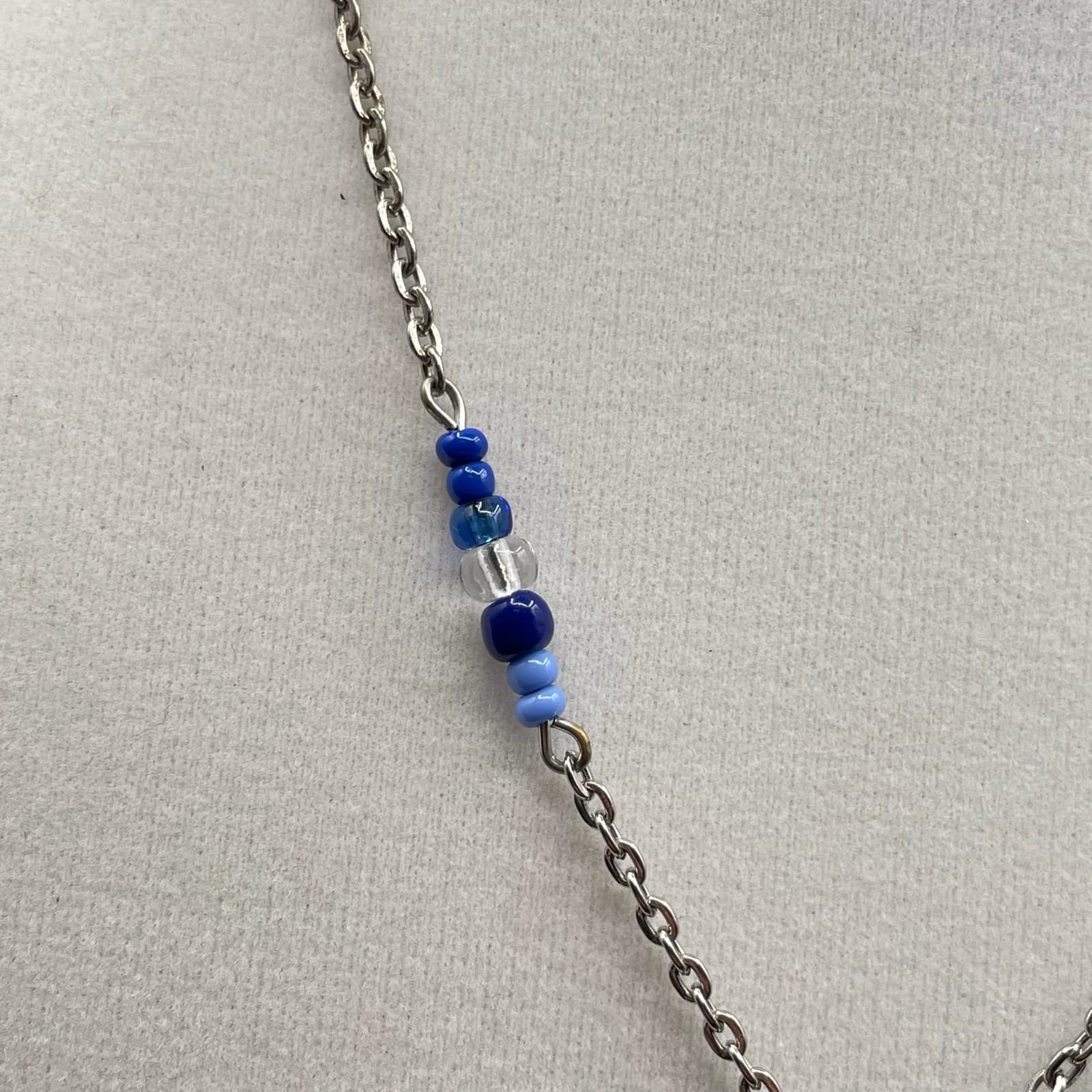 Vintage Womens Blue Glass Pendant & Crystal Bead Chain Fashion Necklace - Thumbnail 2