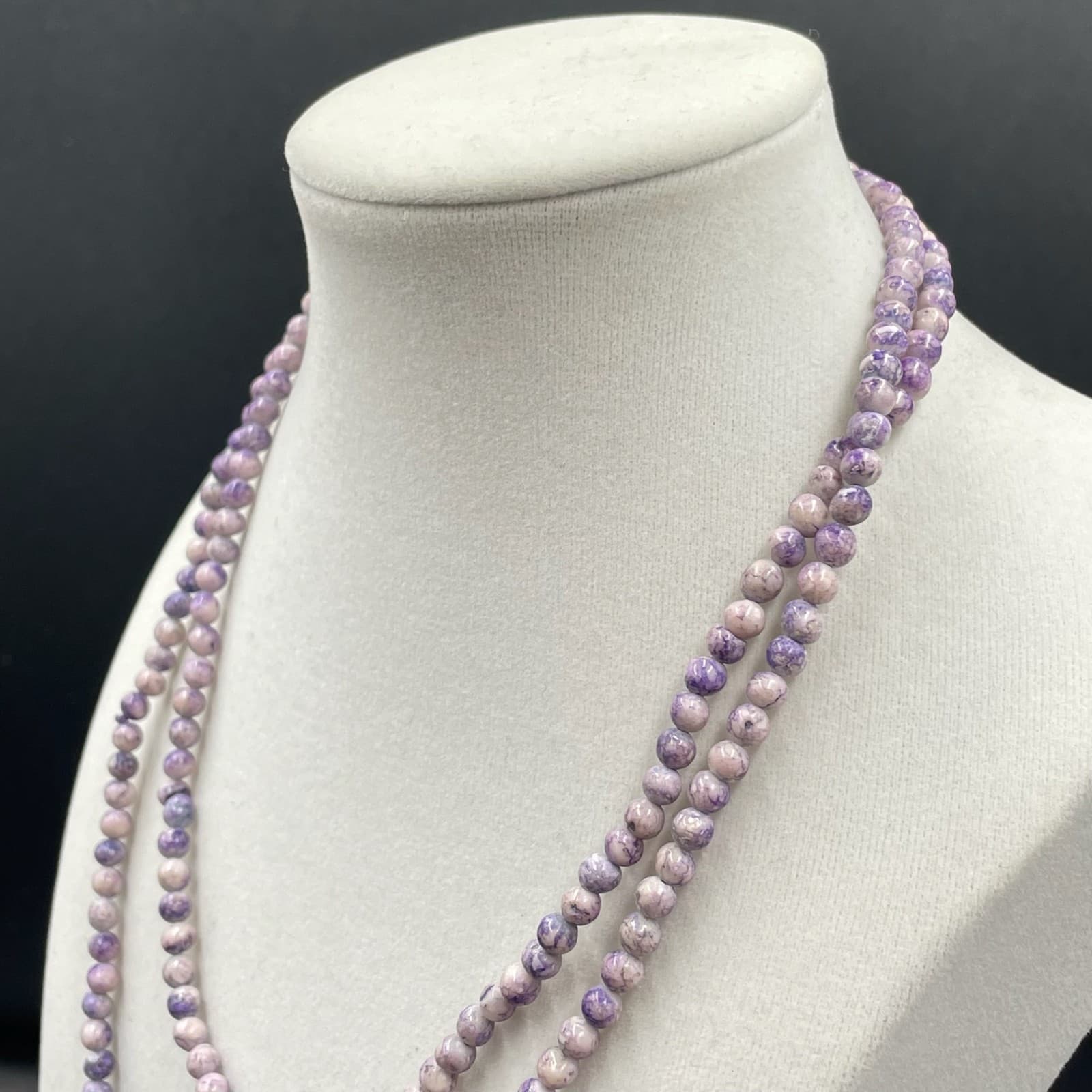 Vintage Boho Purple Fashion Classic Double Stranded Beaded Layered Long Necklace - Thumbnail 9
