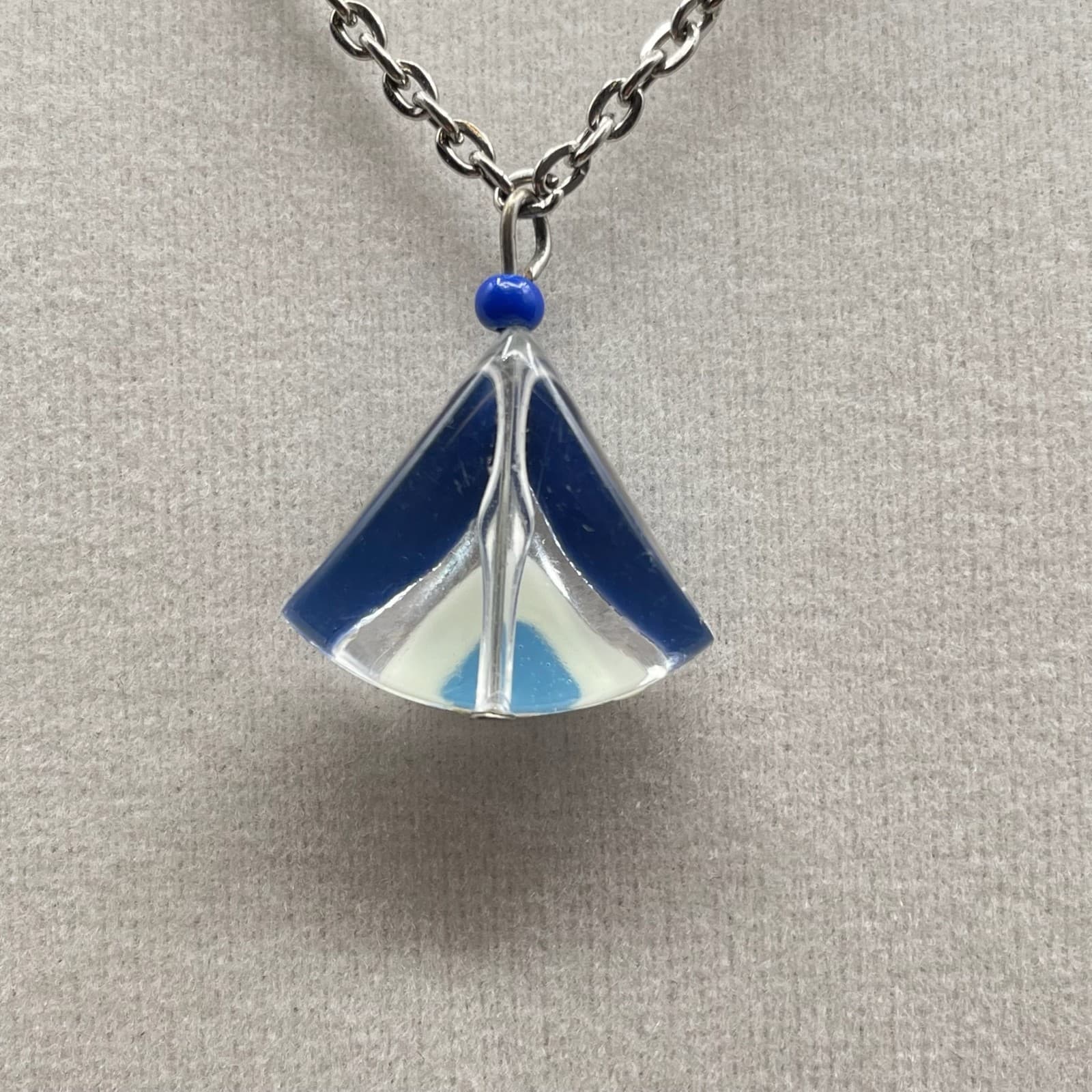 Vintage Womens Blue Glass Pendant & Crystal Bead Chain Fashion Necklace - Thumbnail 4