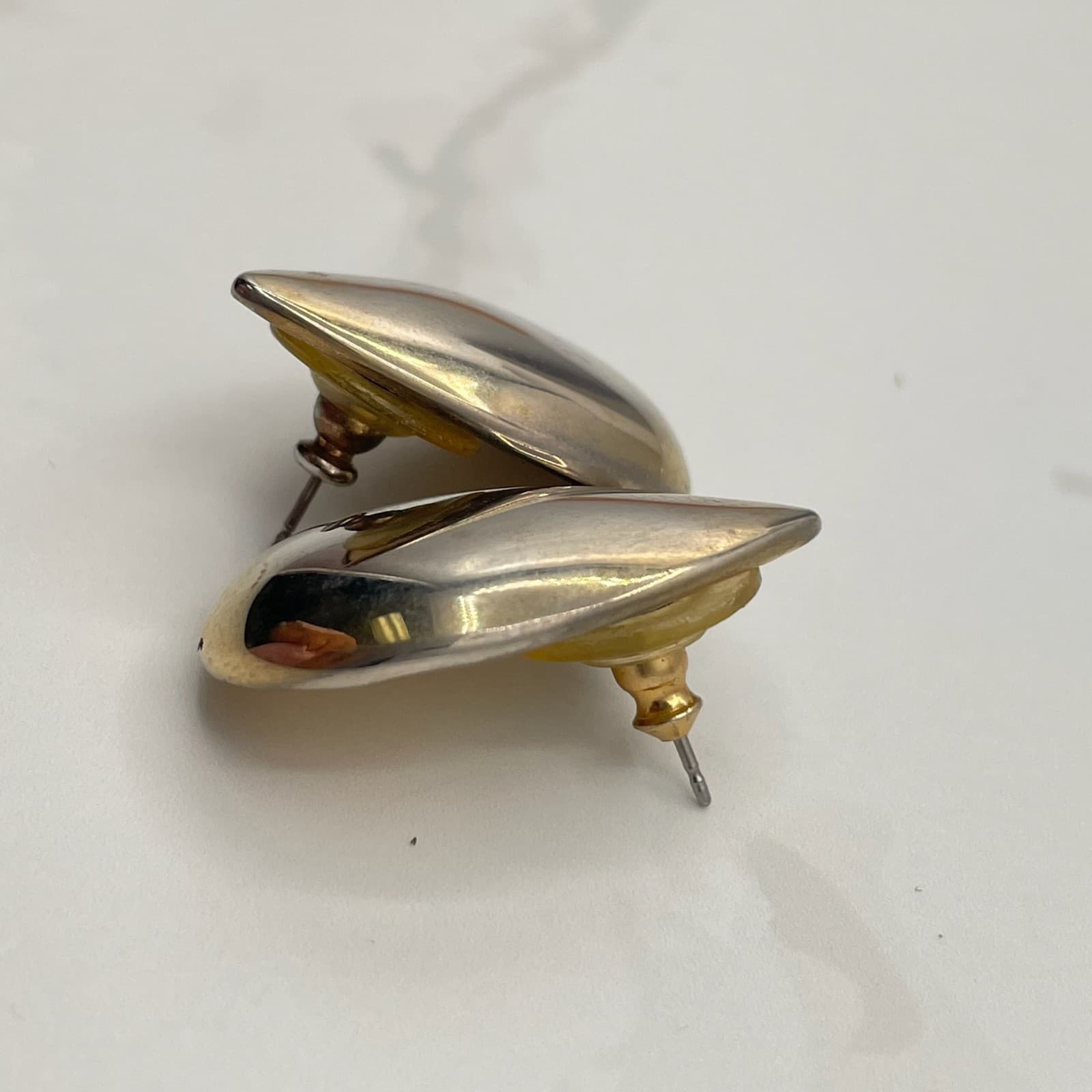 Vintage VTG Teardrop Dome Stud Earrings Minimalist Modern Gold Silver Tone - Thumbnail 6