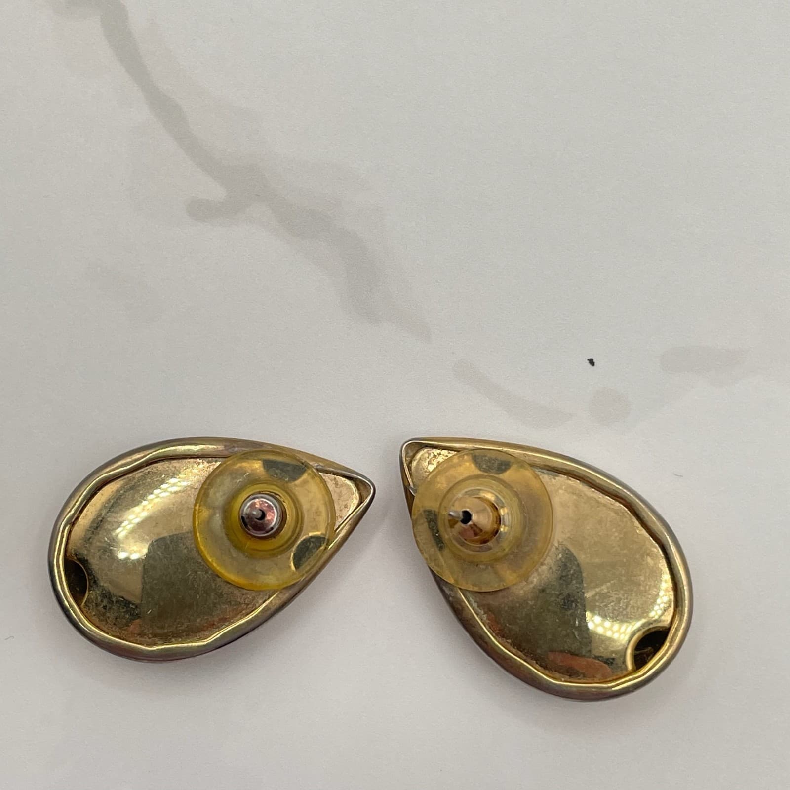 Vintage VTG Teardrop Dome Stud Earrings Minimalist Modern Gold Silver Tone - Thumbnail 9