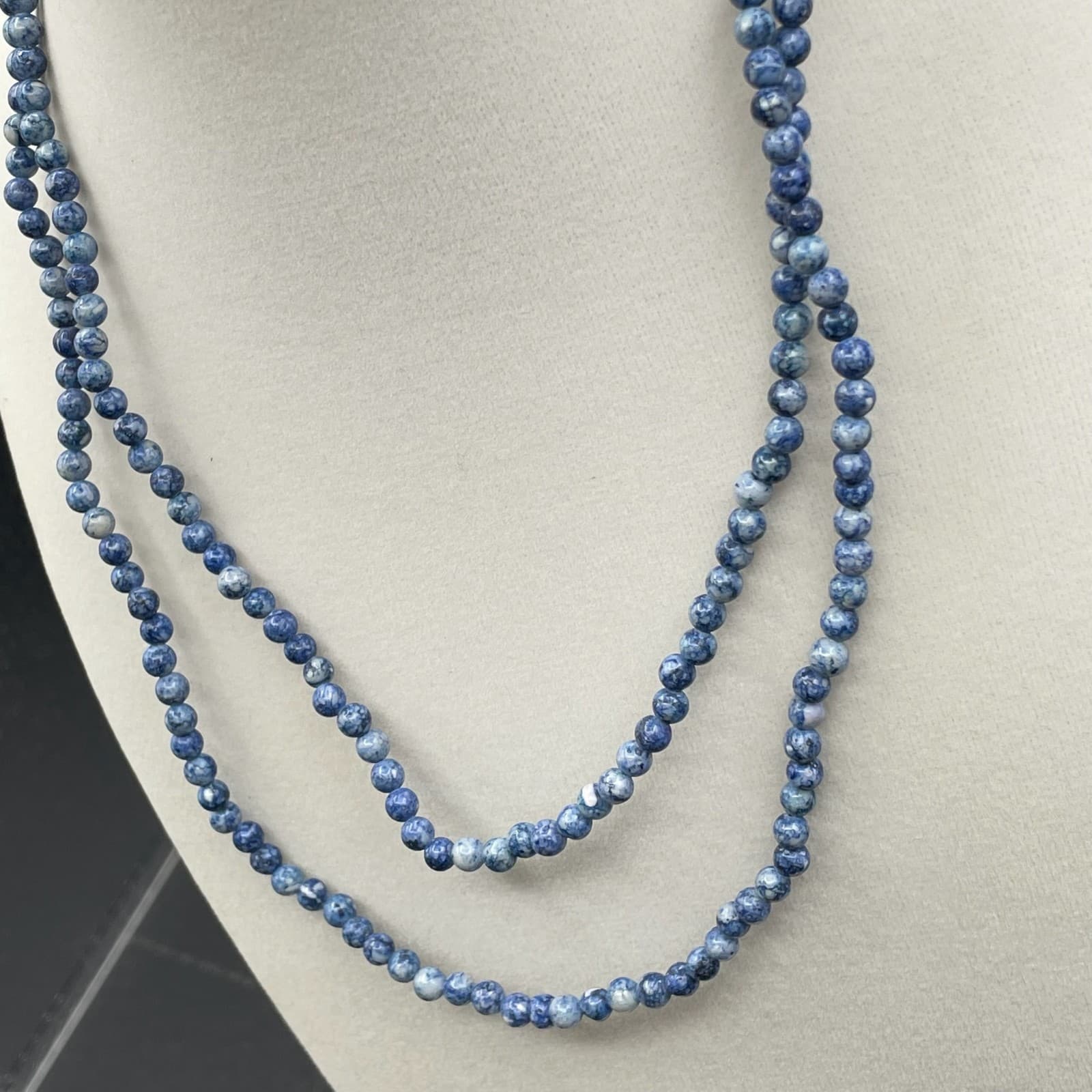 Vintage Handmade Womens Blue Natural Stone Dyed Quartz 17" Long Fashion Necklace - Thumbnail 7