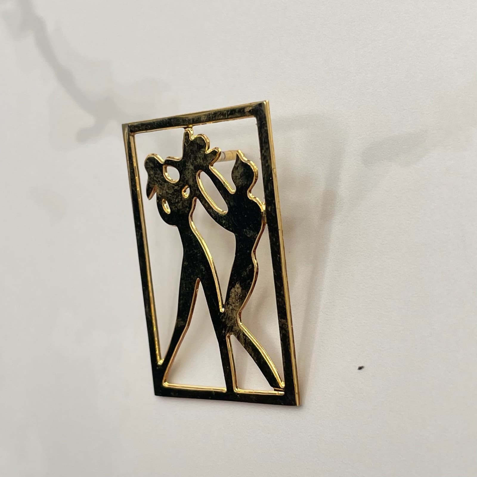 Vintage Gold Tone Figural Dancer Brooch Lapel Pin Modernist Geometric Art Deco - Thumbnail 4