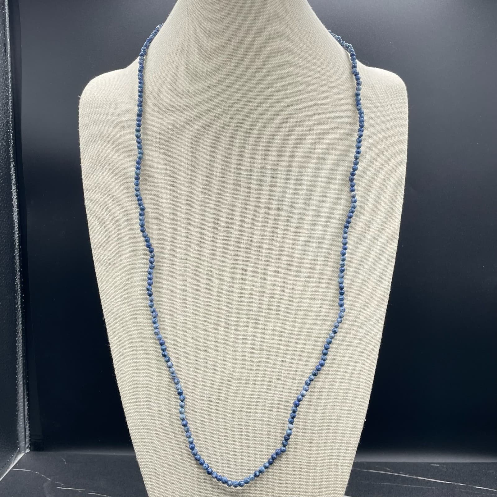 Vintage Handmade Womens Blue Natural Stone Dyed Quartz 17" Long Fashion Necklace - Thumbnail 2