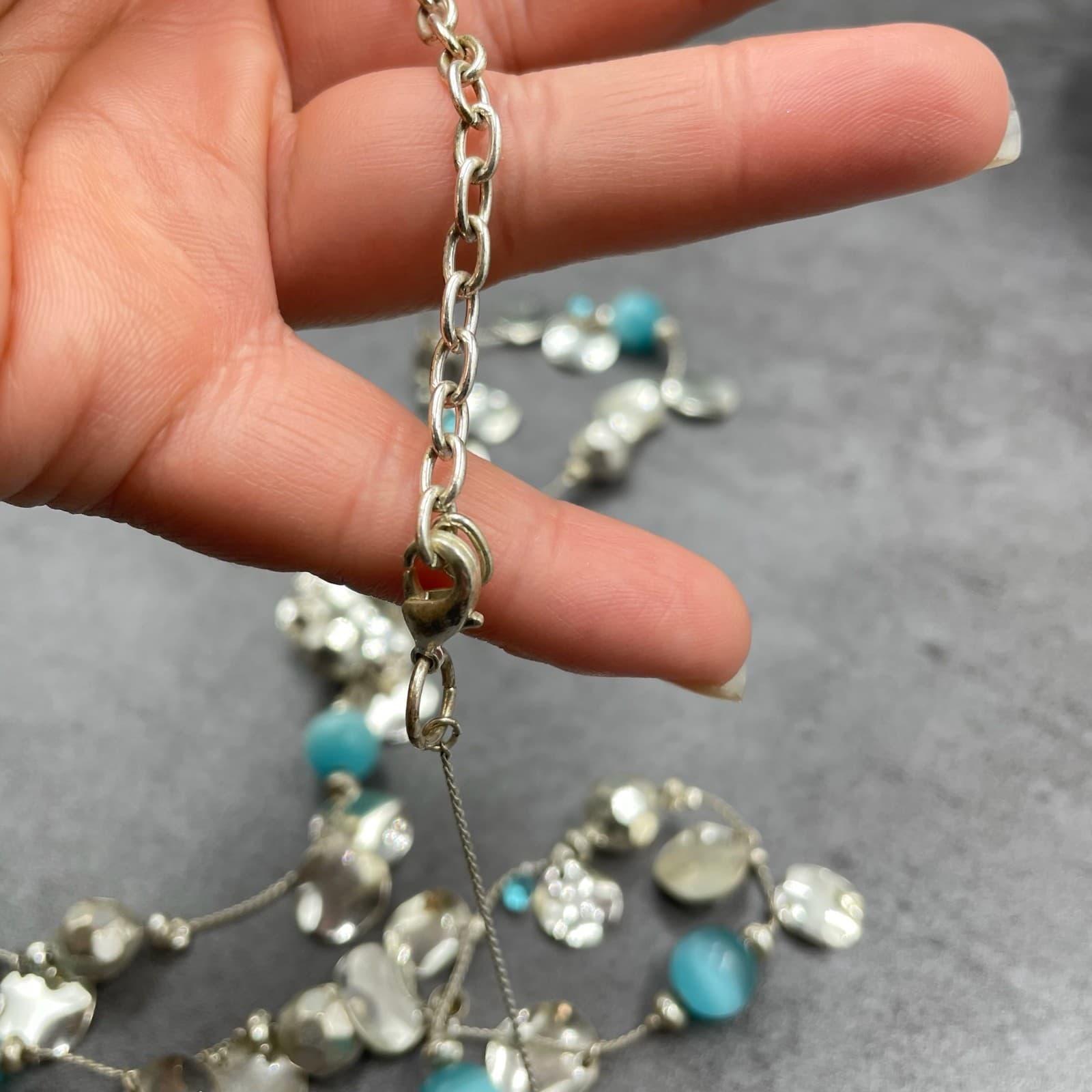 Vintage Contemporary Silver-Tone Lobster Flapper Glass Jewels Beaded Statement - Thumbnail 4