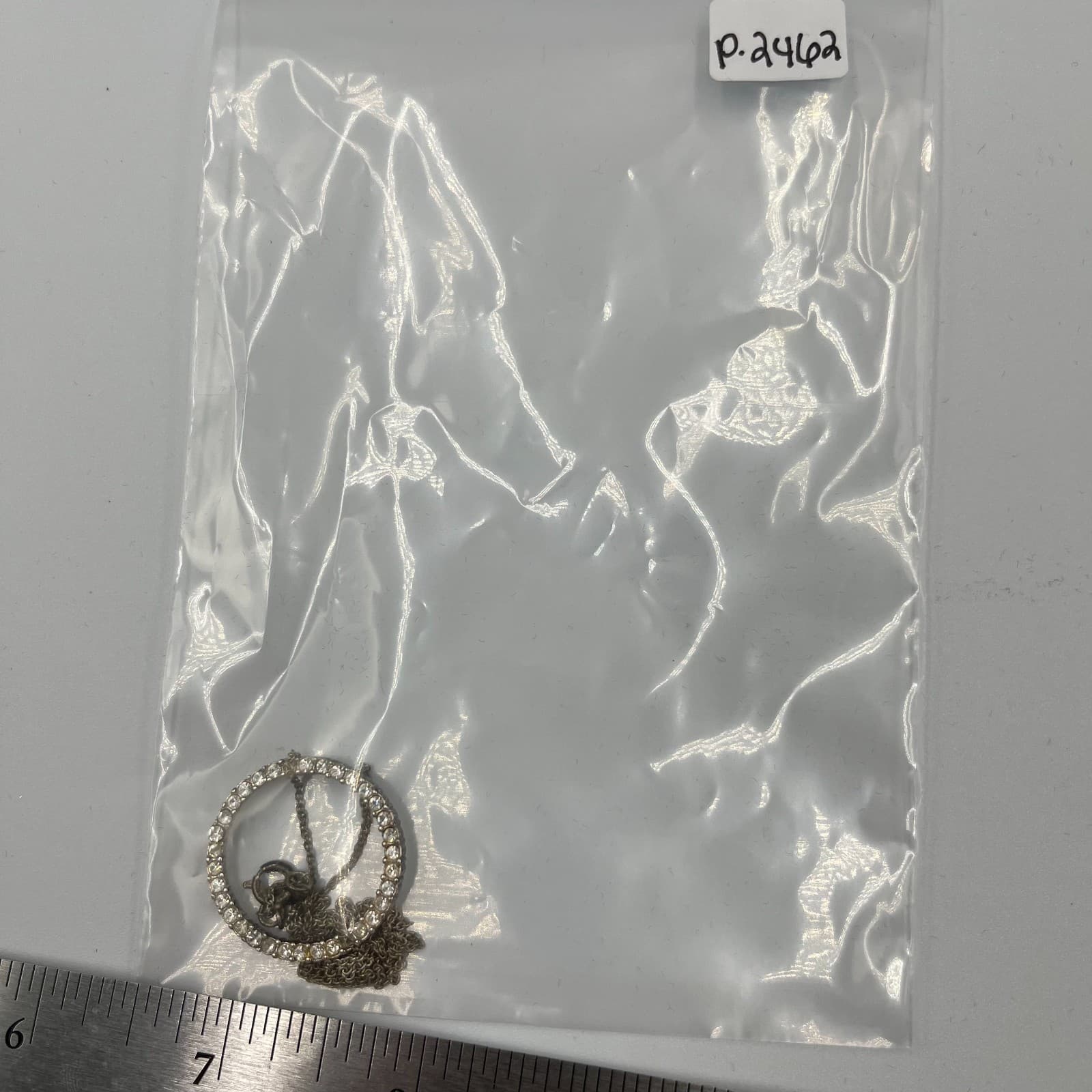 Vintage Rhinestone Circle of Life Necklace Eternity Pendant Silver Tone Sparkly - Thumbnail 8