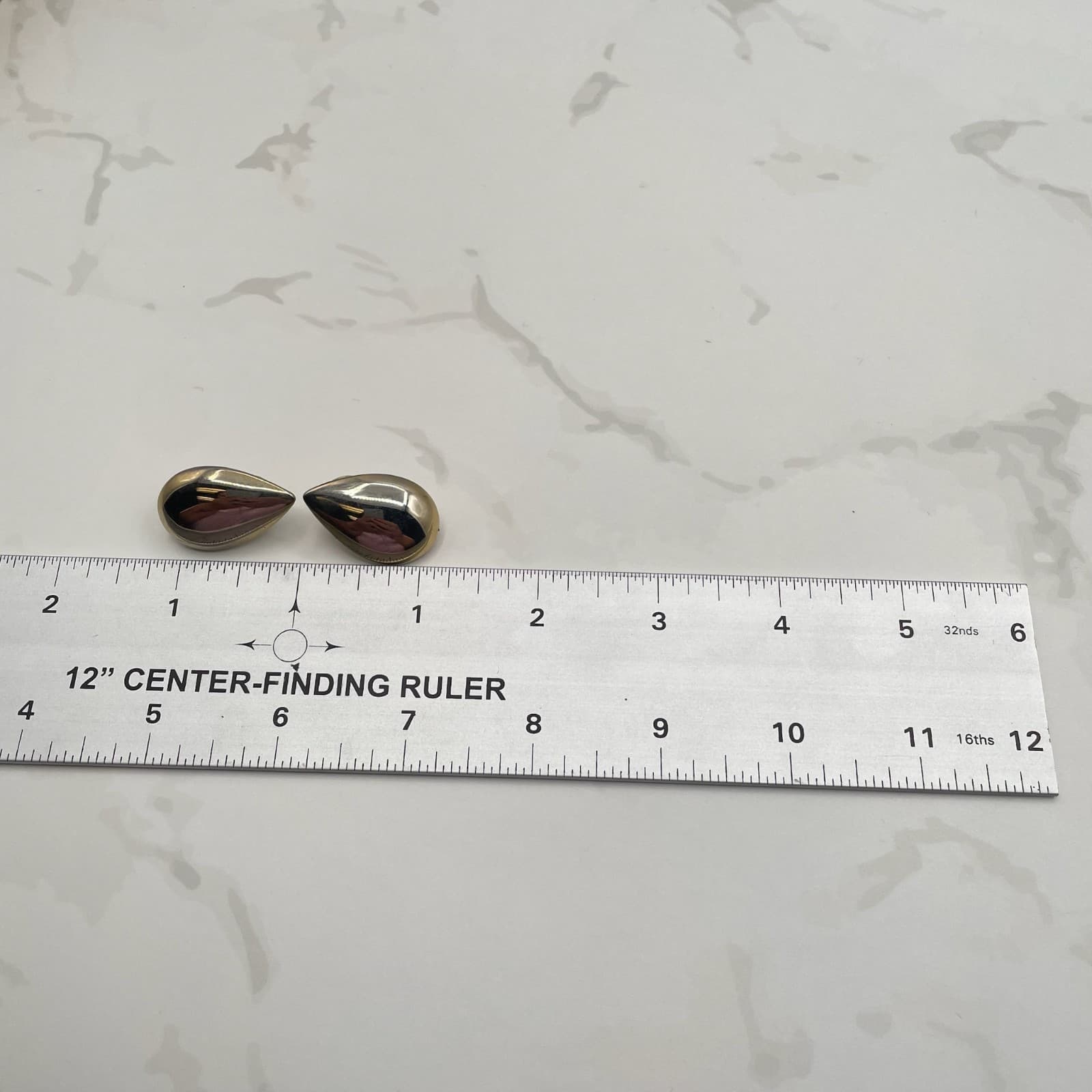 Vintage VTG Teardrop Dome Stud Earrings Minimalist Modern Gold Silver Tone - Thumbnail 2