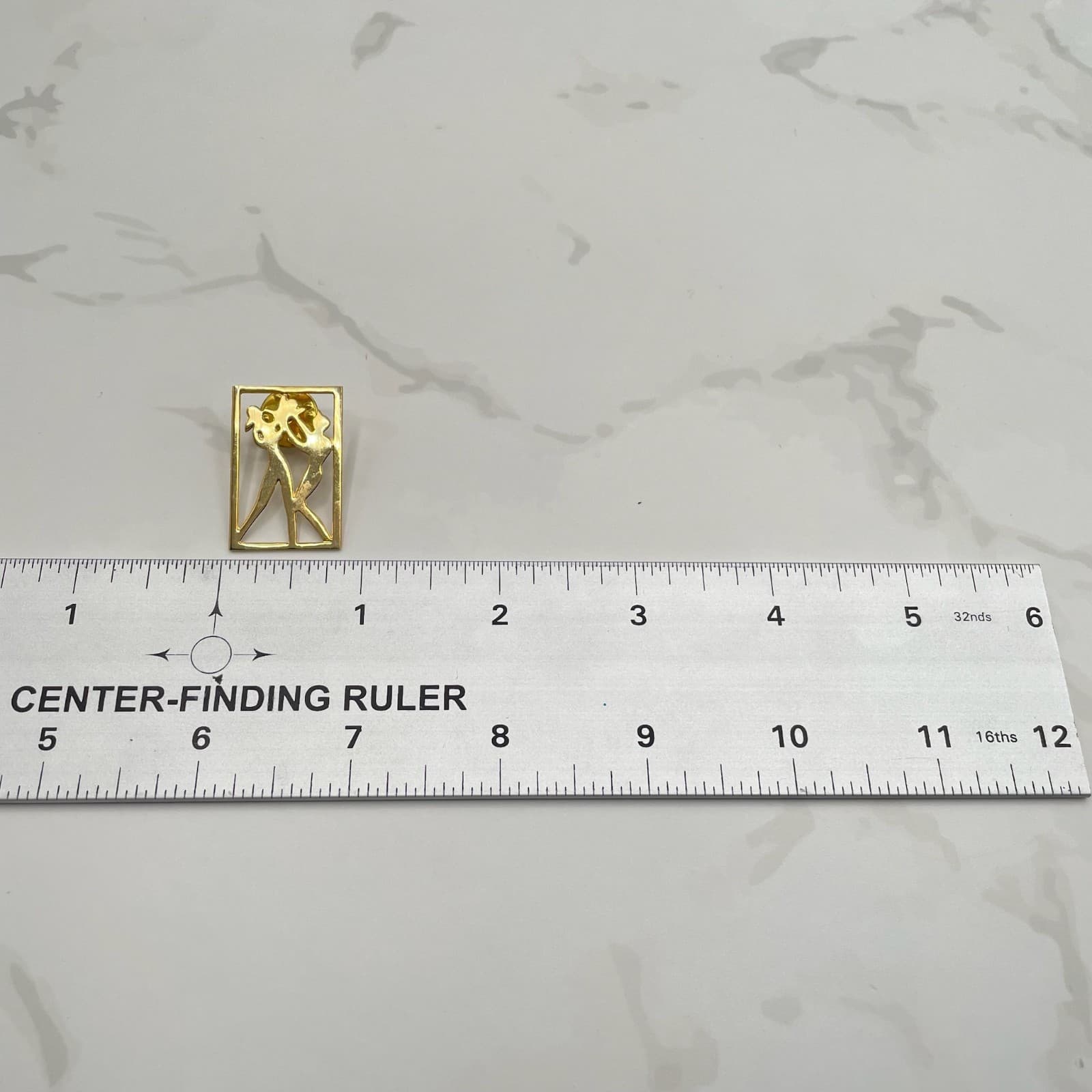 Vintage Gold Tone Figural Dancer Brooch Lapel Pin Modernist Geometric Art Deco - Thumbnail 3