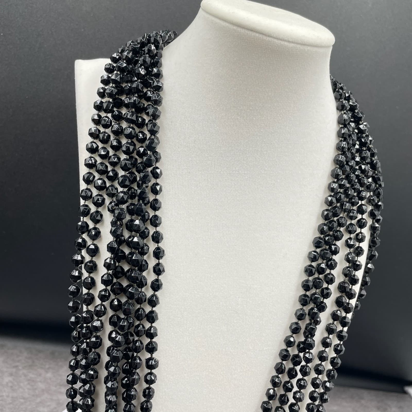 Vintage Multi-Strand Black Faceted Gold-Tone Lobster Beaded Necklace - Size 17" - Thumbnail 2