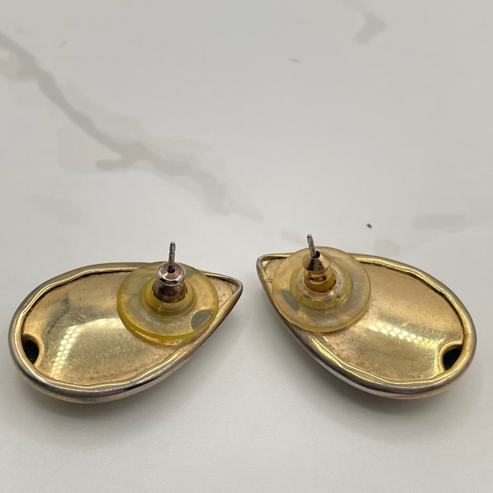 Vintage VTG Teardrop Dome Stud Earrings Minimalist Modern Gold Silver Tone - Thumbnail 8