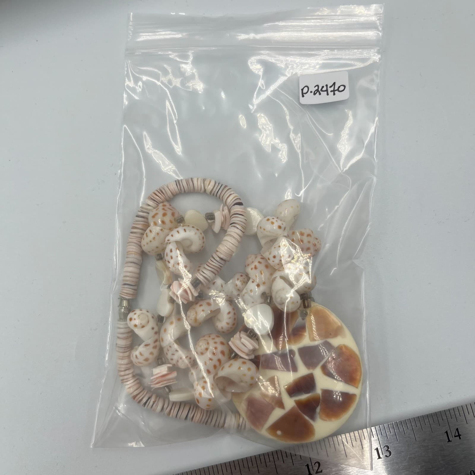 Vintage Shell Necklace Spotted Spiral Snail Shell Inlay Mosaic Pendant Boho 70s - Thumbnail 11