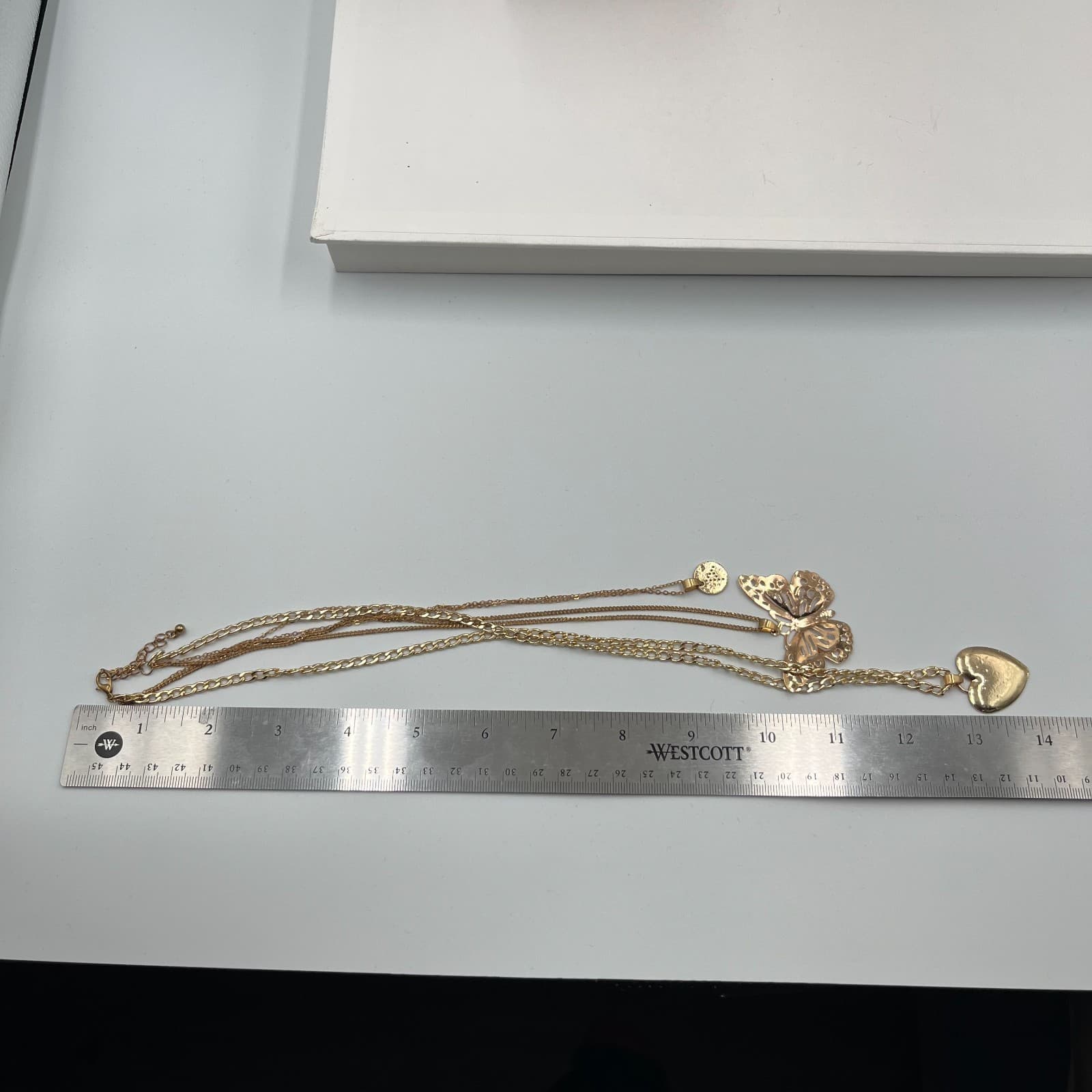 Vtg Gold Tone Multi Strand Layered Necklace Butterfly Heart Disc Boho Jewelry - Thumbnail 7