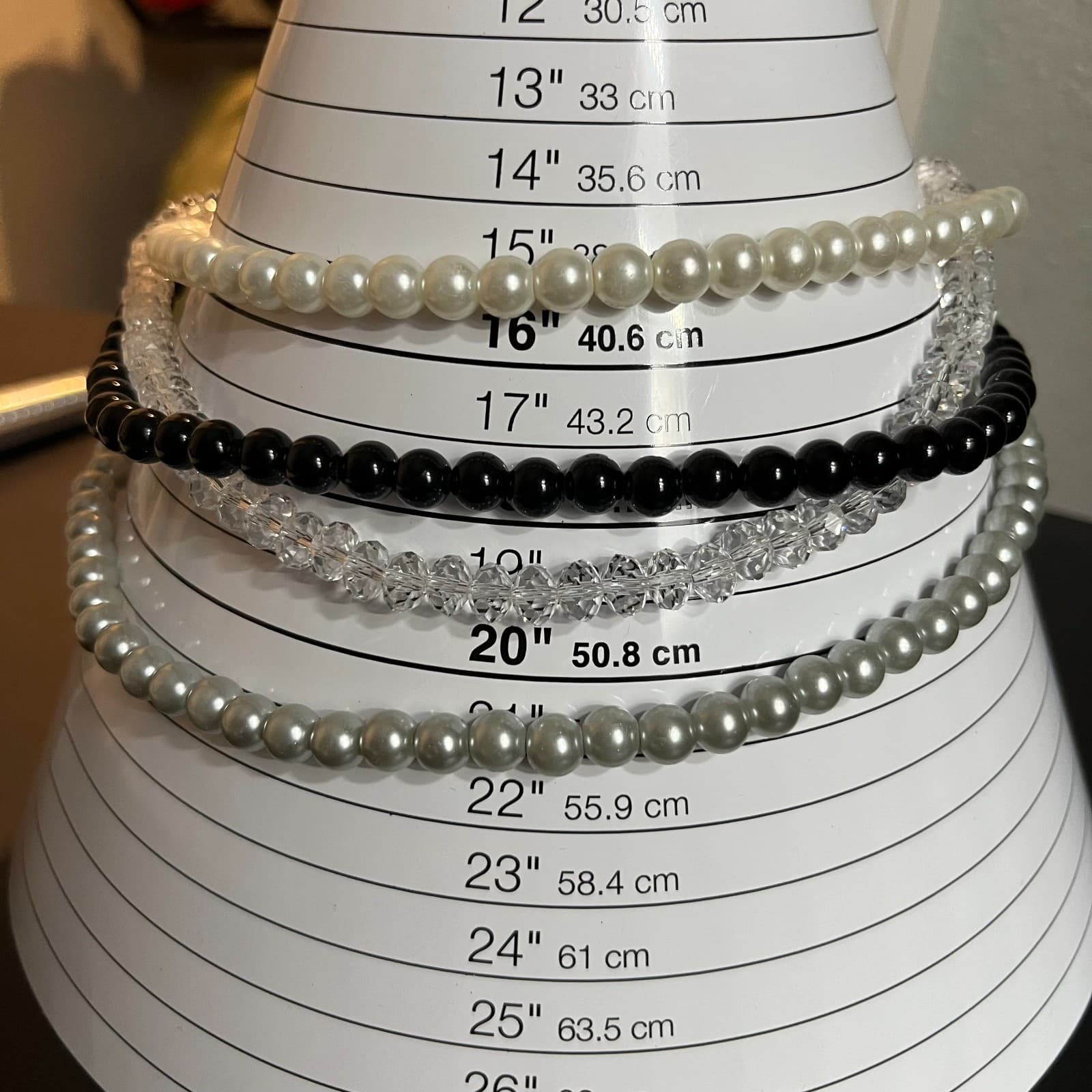 Vintage Multi Strand Faux Pearl Necklace Crystal Beads Layered Statement Choker - Thumbnail 6