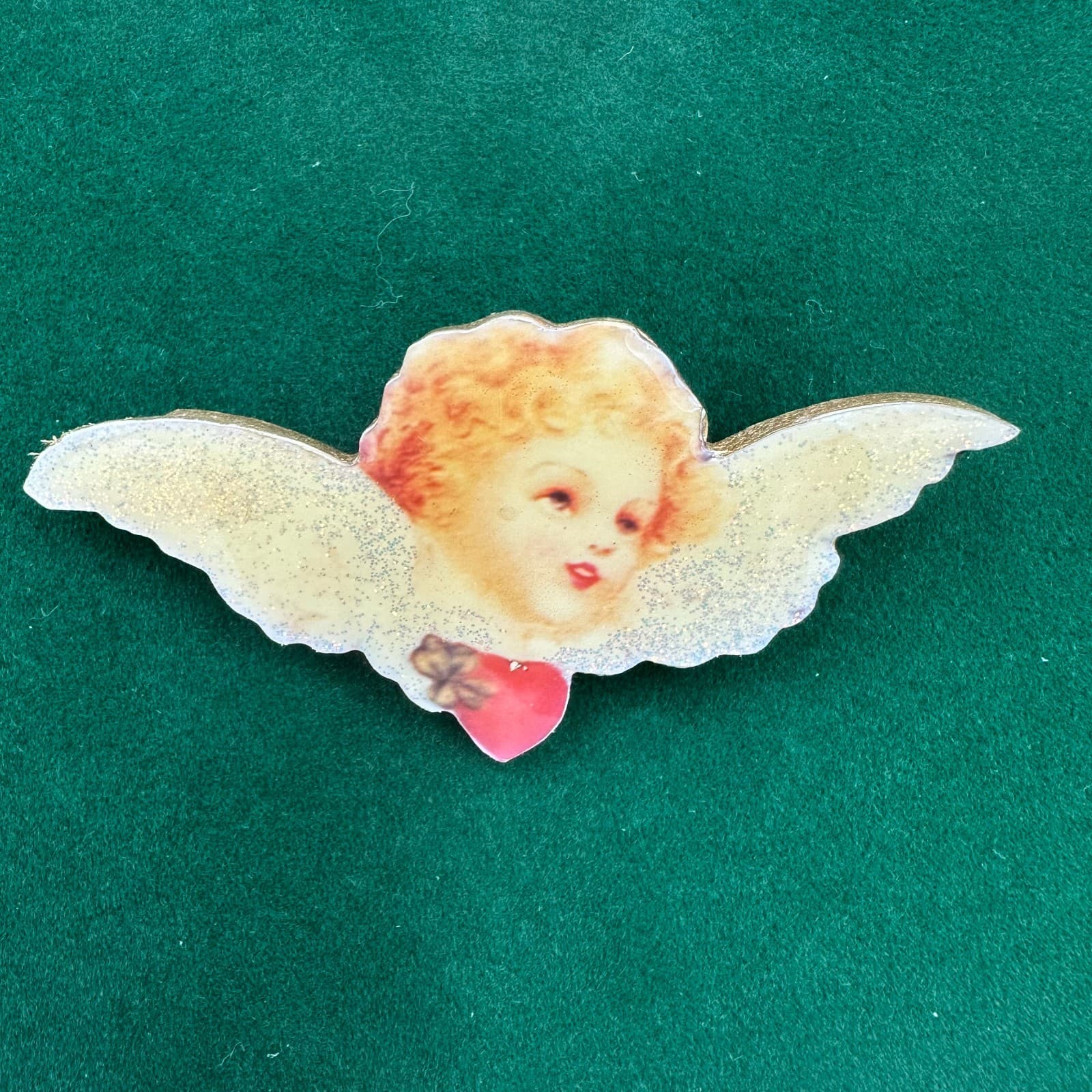 Vintage Angel Winged Brooch – Glitter Cherub Christmas Pin - Image 1