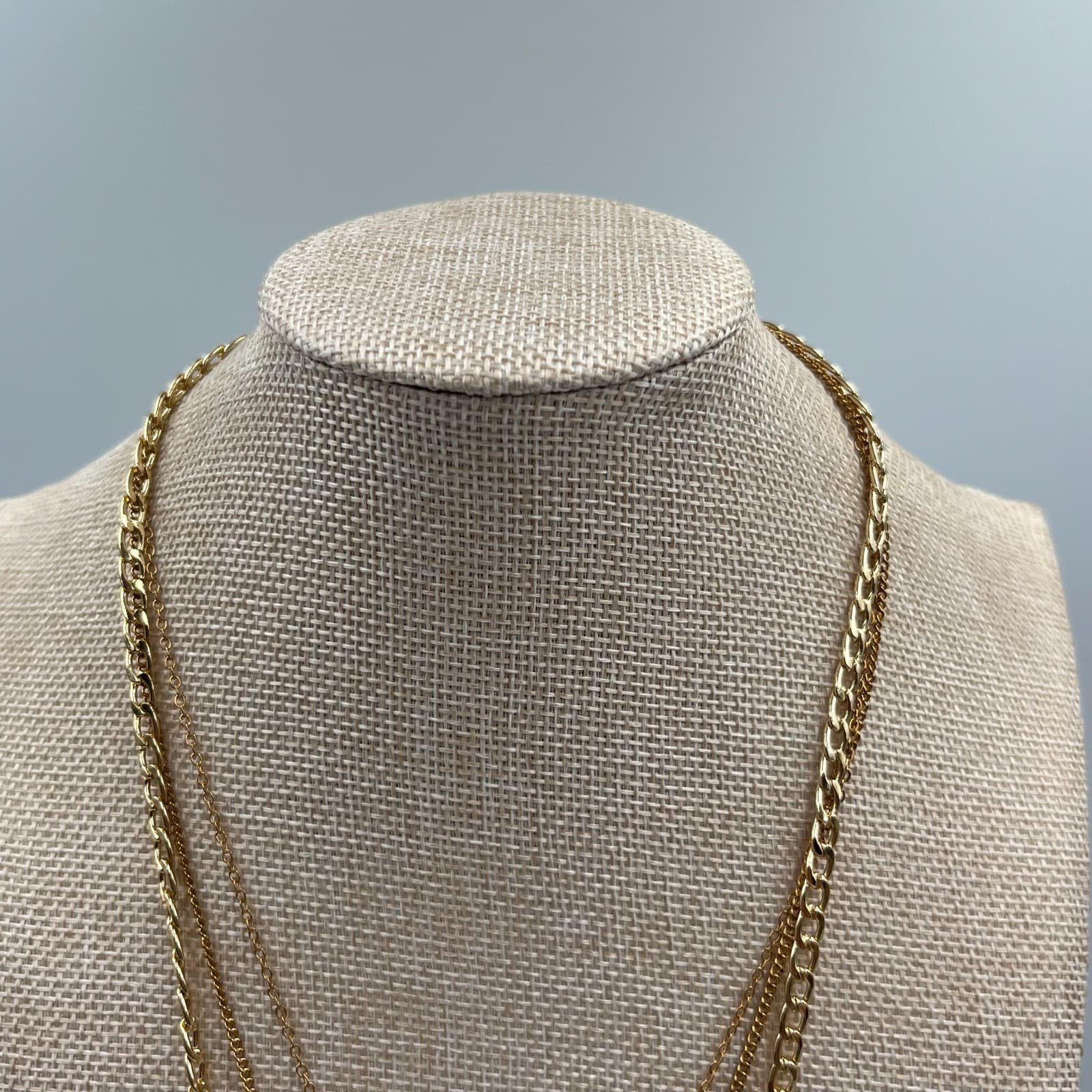 Vtg Gold Tone Multi Strand Layered Necklace Butterfly Heart Disc Boho Jewelry - Thumbnail 3