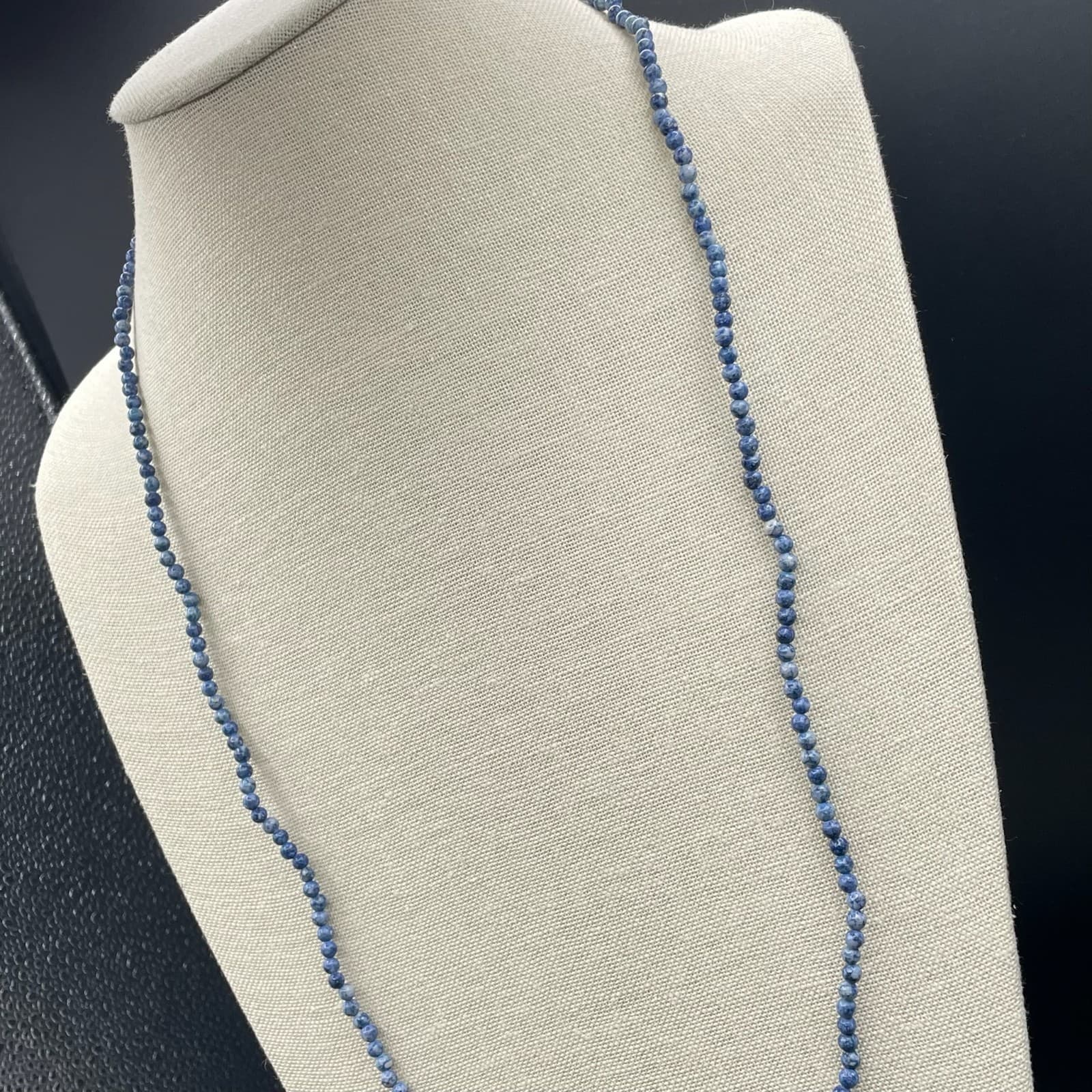 Vintage Handmade Womens Blue Natural Stone Dyed Quartz 17" Long Fashion Necklace - Thumbnail 5