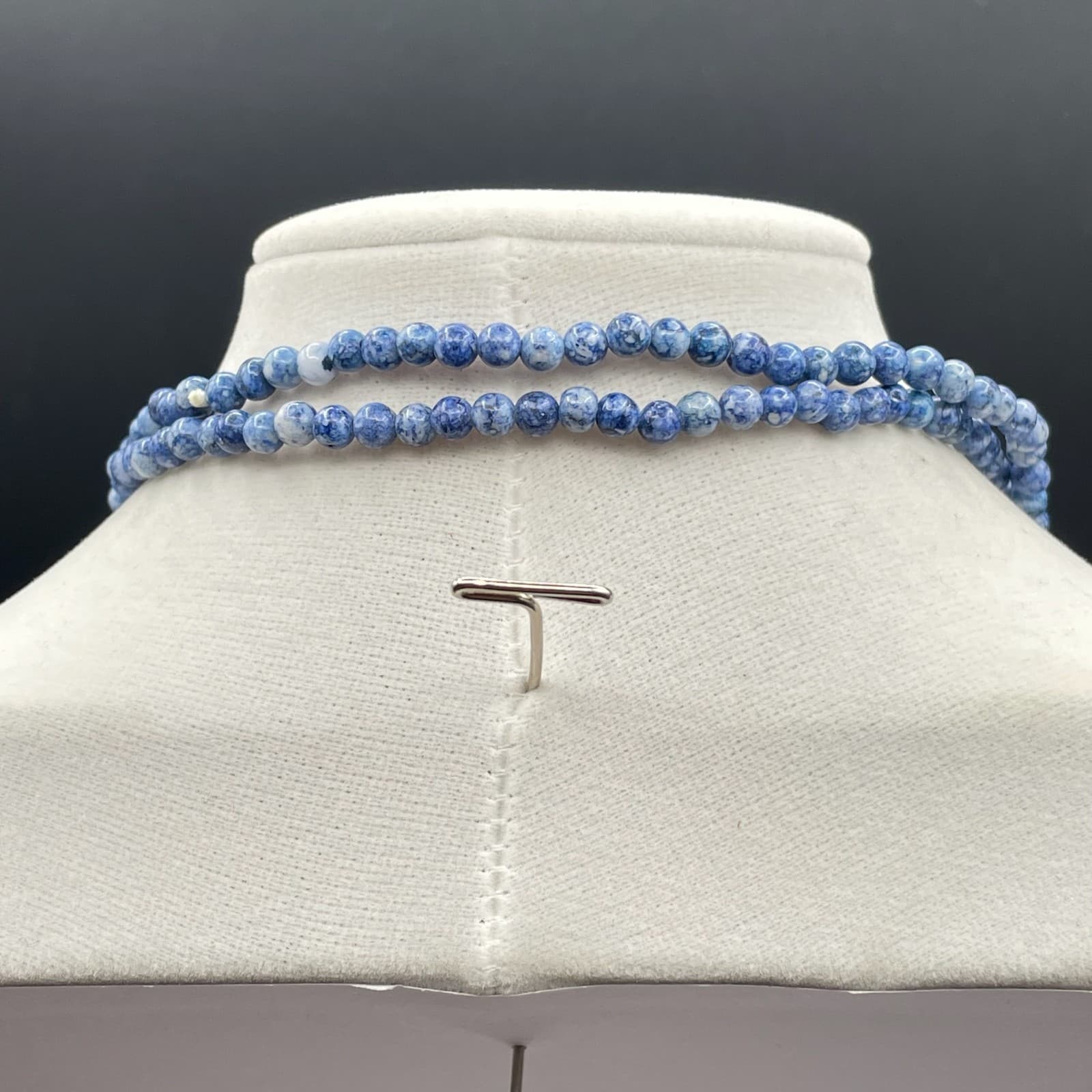 Vintage Handmade Womens Blue Natural Stone Dyed Quartz 17" Long Fashion Necklace - Thumbnail 8