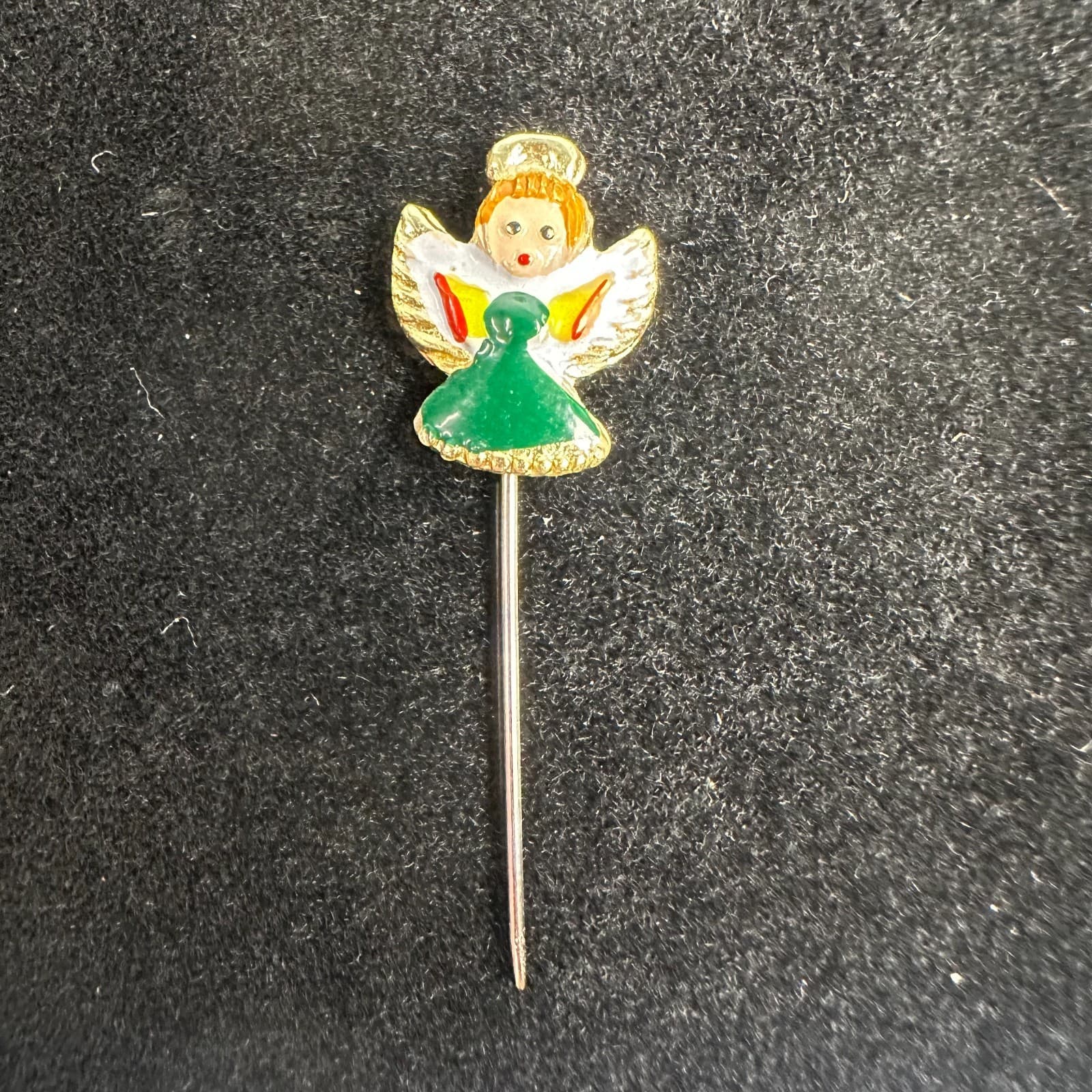 Vintage Angel Stick Pin – Enamel Holiday Guardian Angel Jewelry - Image 1