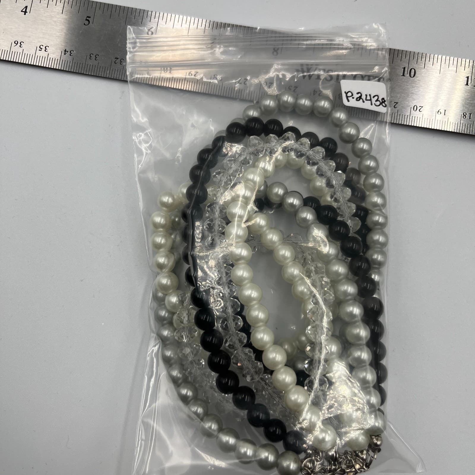 Vintage Multi Strand Faux Pearl Necklace Crystal Beads Layered Statement Choker - Thumbnail 7