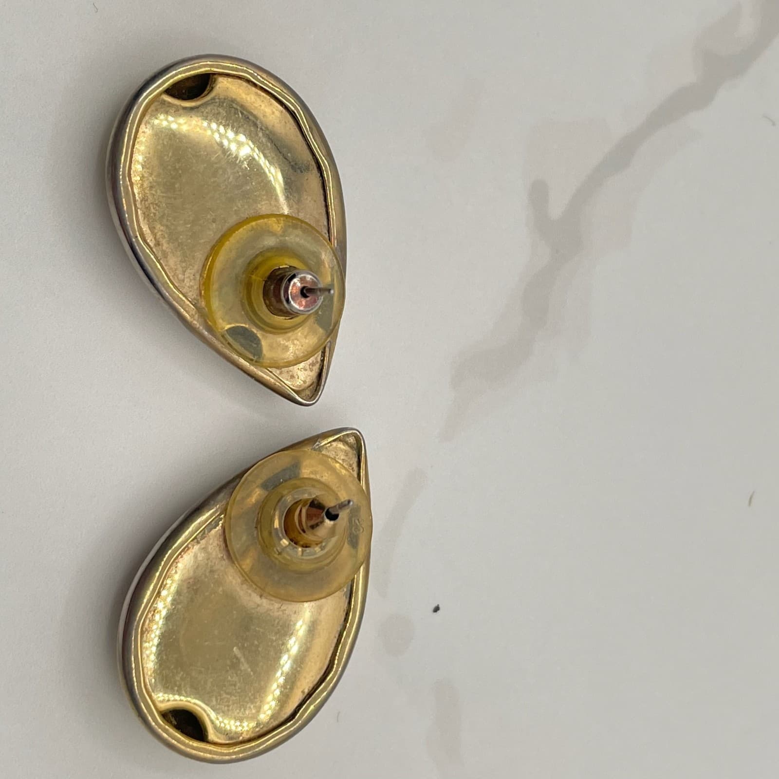 Vintage VTG Teardrop Dome Stud Earrings Minimalist Modern Gold Silver Tone - Thumbnail 7