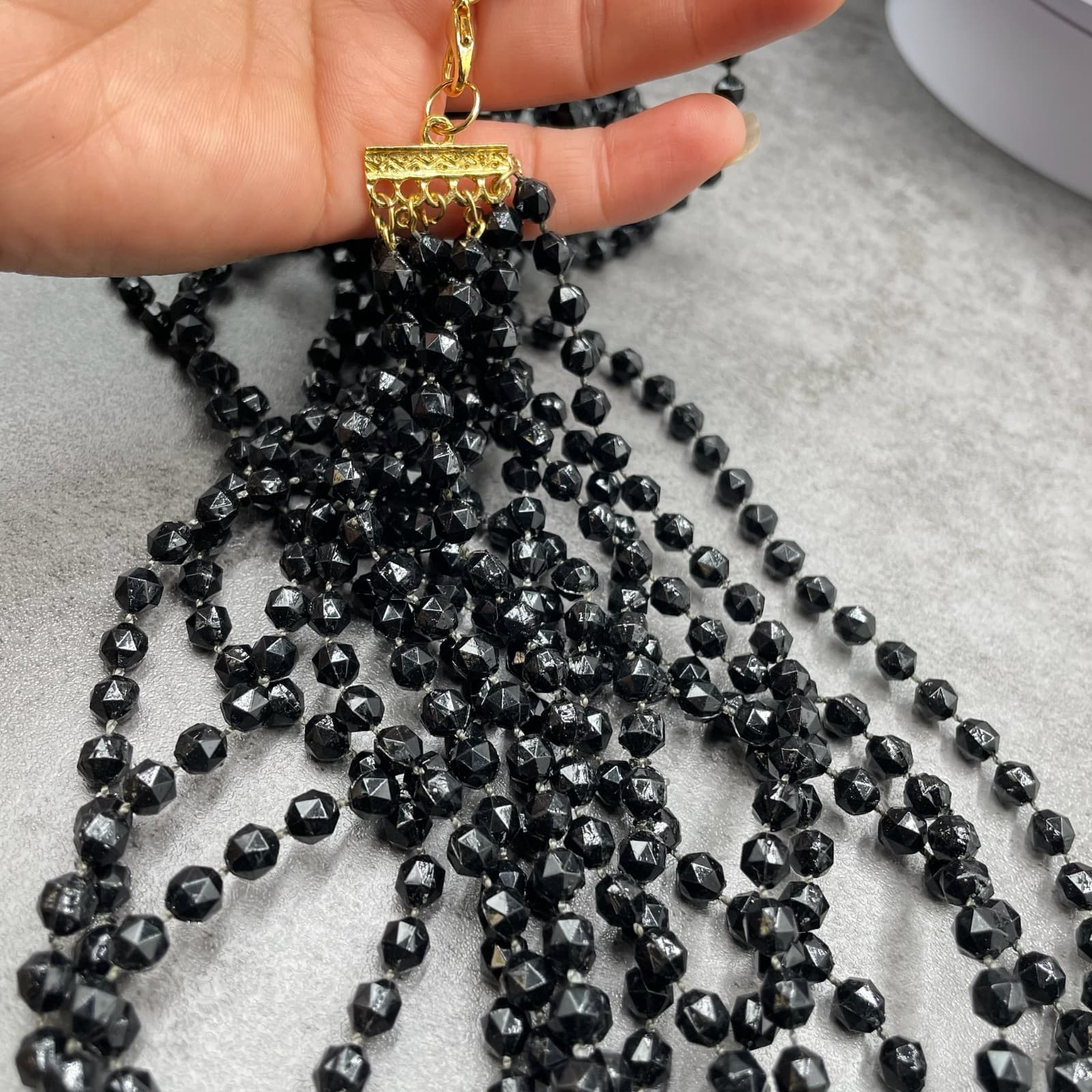 Vintage Multi-Strand Black Faceted Gold-Tone Lobster Beaded Necklace - Size 17" - Thumbnail 11