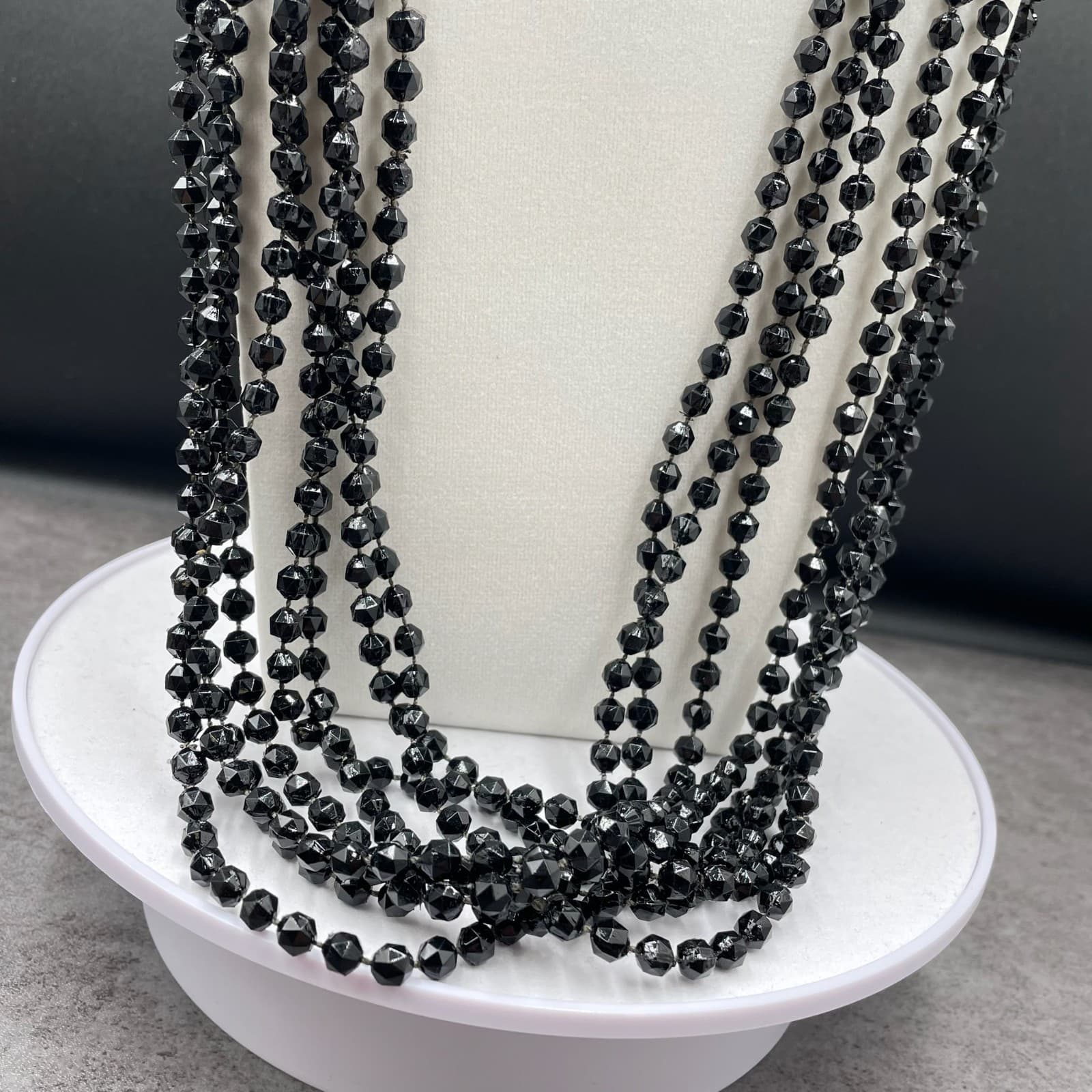 Vintage Multi-Strand Black Faceted Gold-Tone Lobster Beaded Necklace - Size 17" - Thumbnail 3