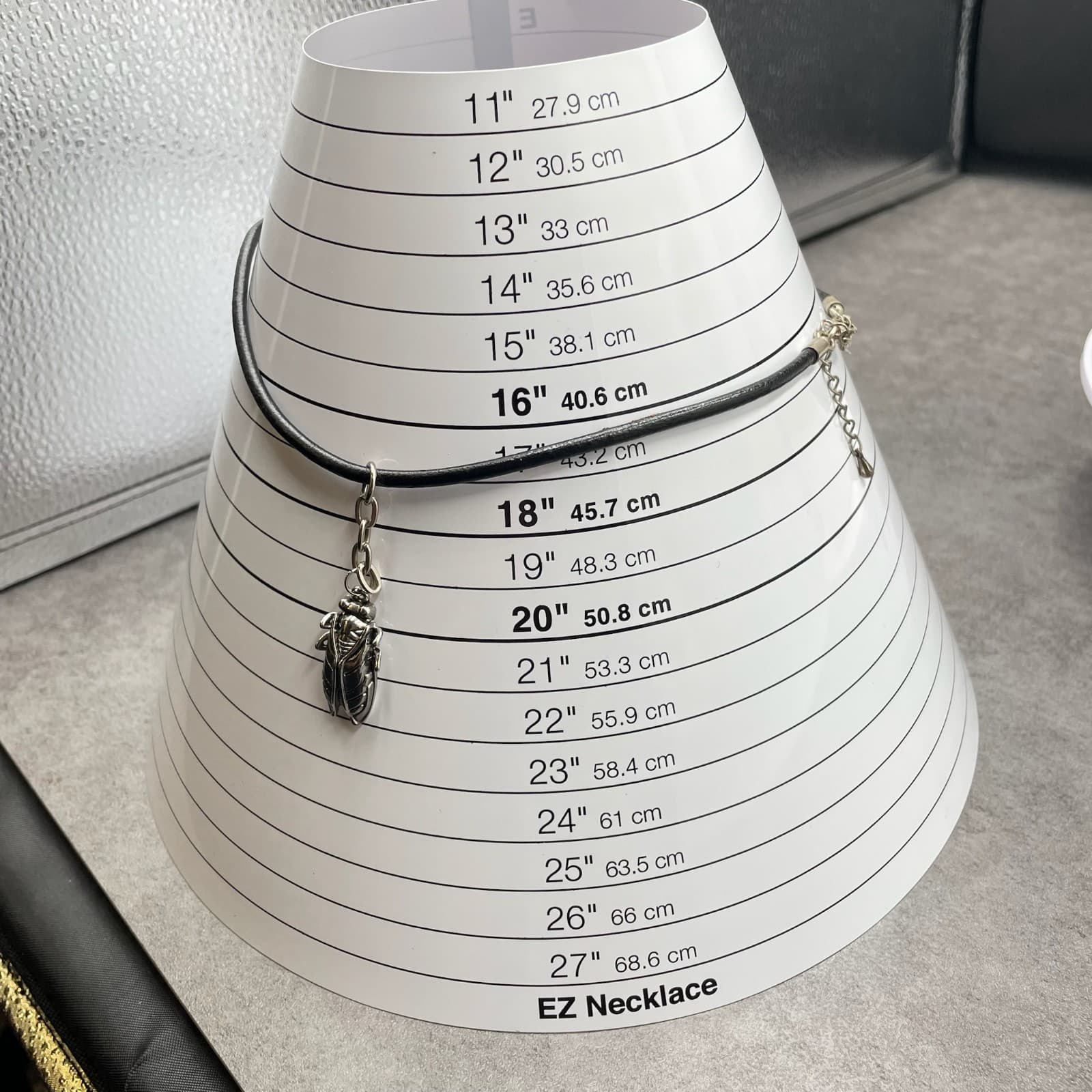 Vintage Black Leather Choker Silver-Toned Scarab Beetle Necklace - Size 17" - Thumbnail 7