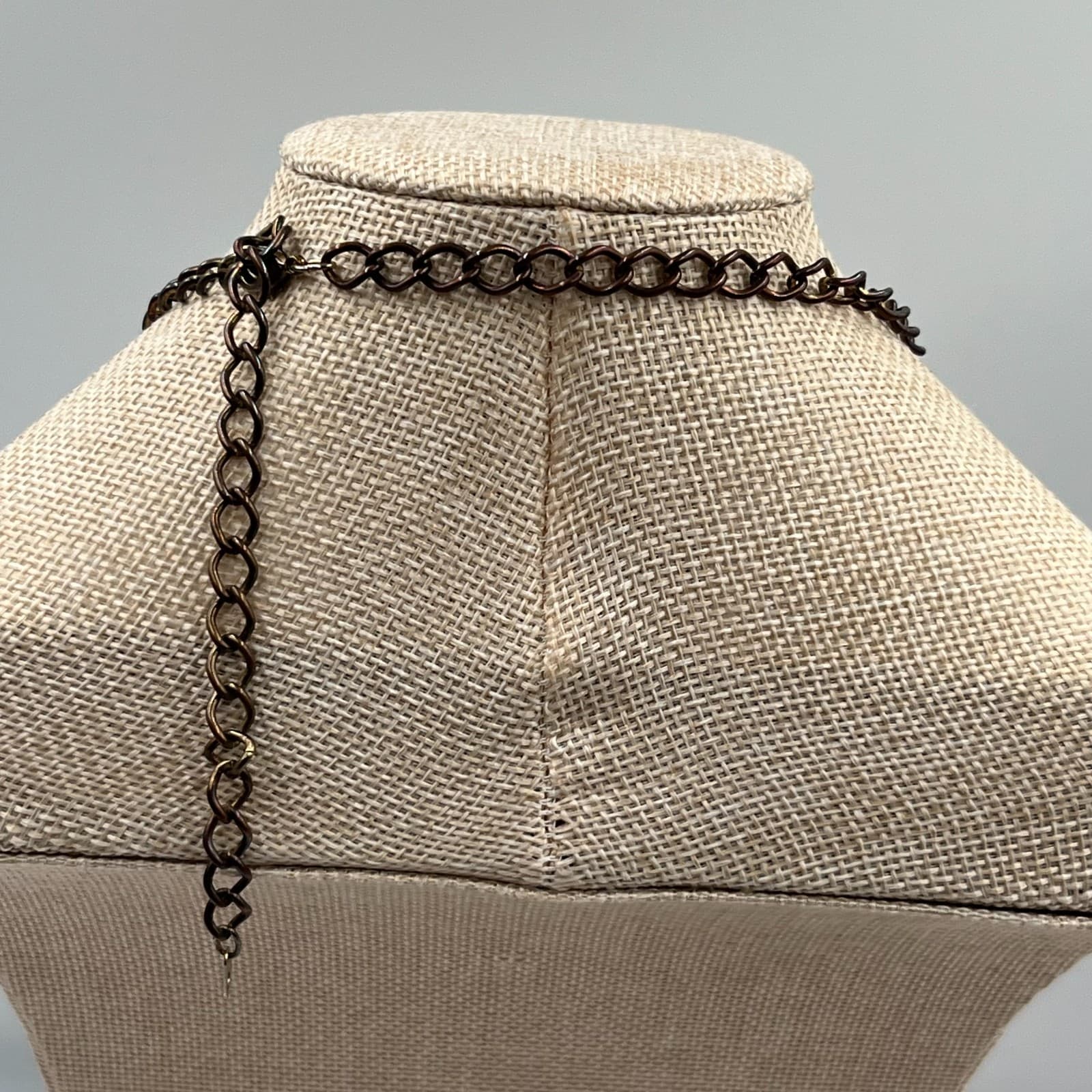 Vintage Amber Beaded Necklace Bronze Tone Mesh Link Chain Statement Boho 18" - Thumbnail 7