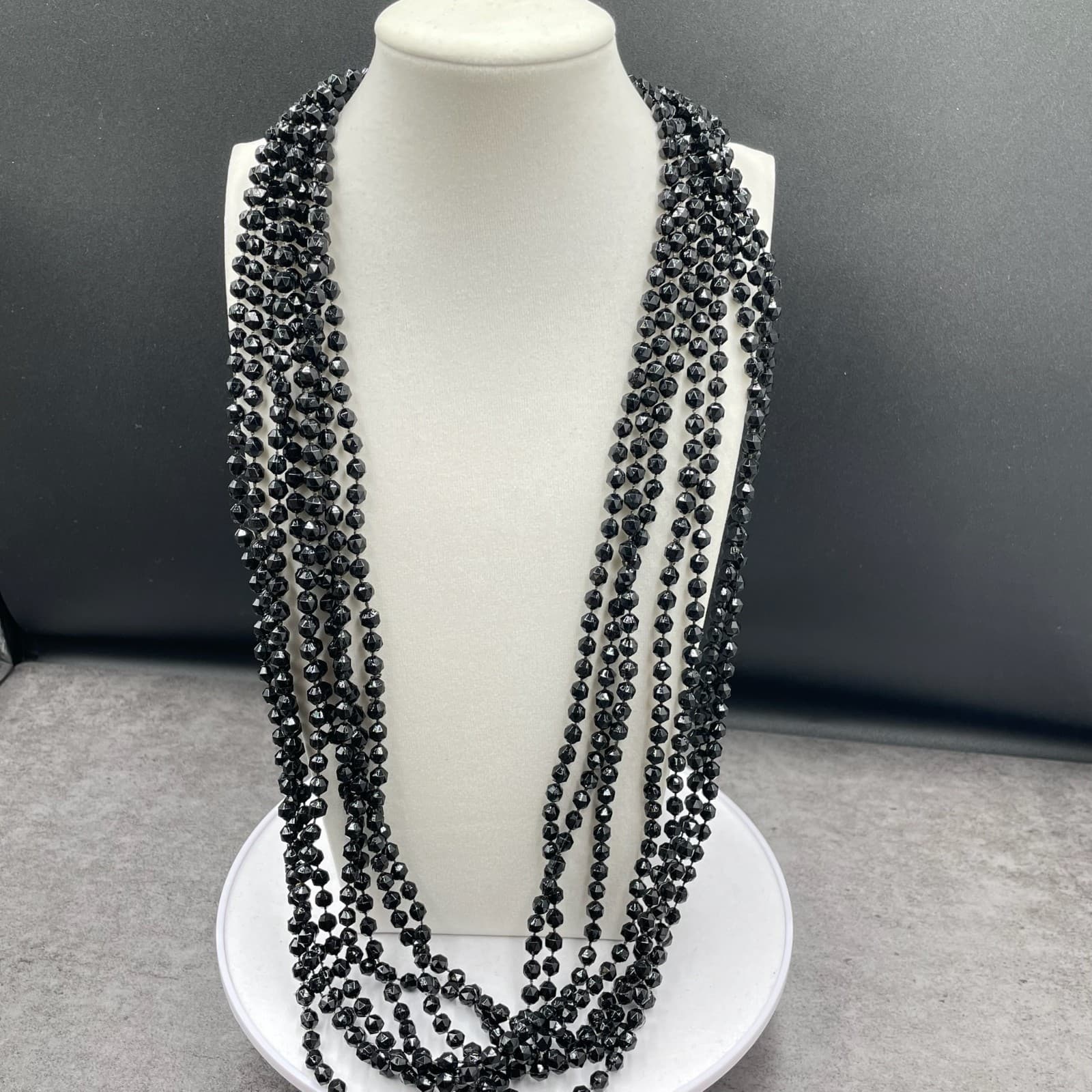 Vintage Multi-Strand Black Faceted Gold-Tone Lobster Beaded Necklace - Size 17" - Image 1