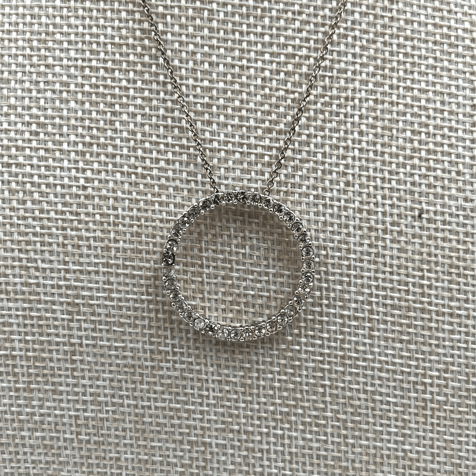 Vintage Rhinestone Circle of Life Necklace Eternity Pendant Silver Tone Sparkly - Image 1